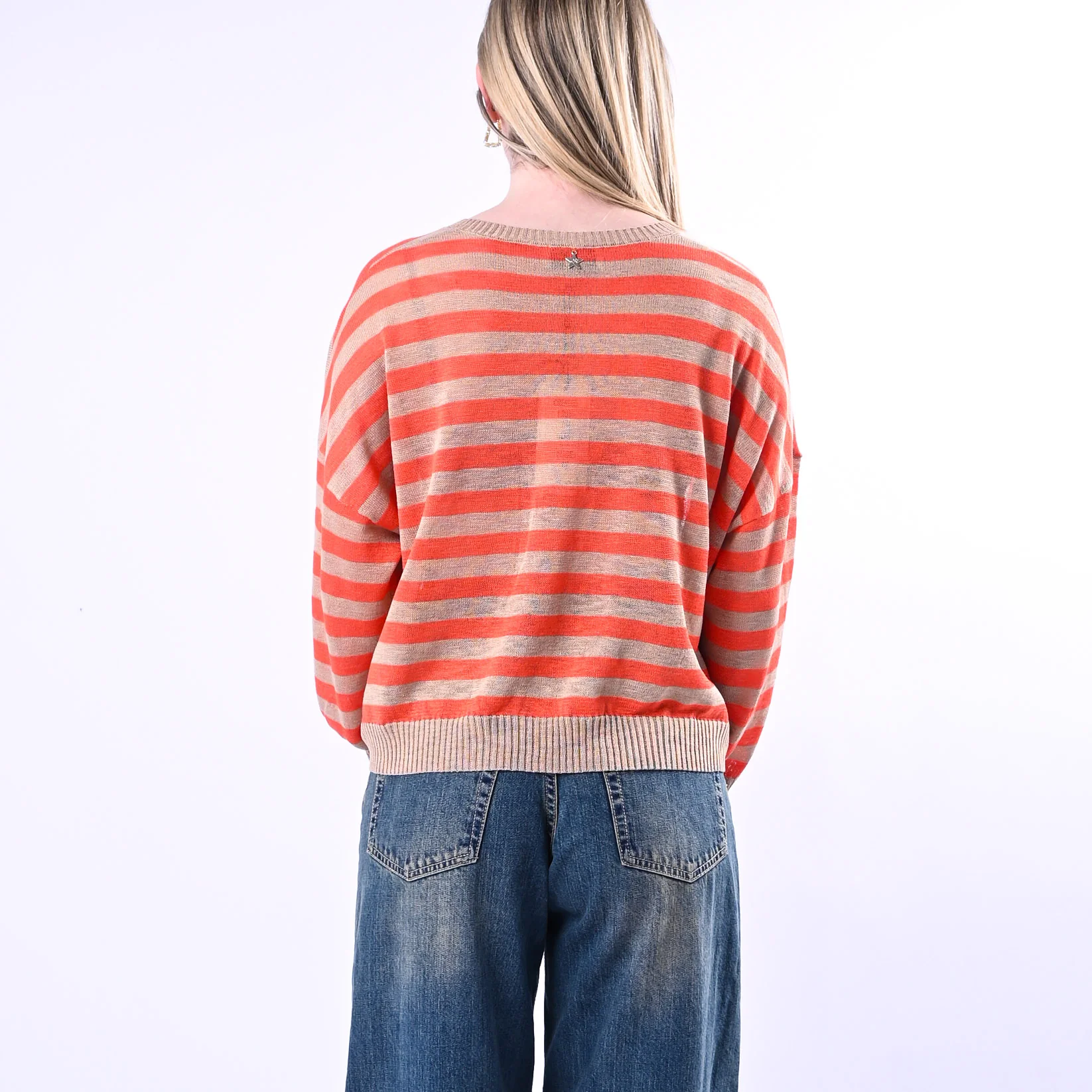 SOUVENIR - MAGLIA OVER A RIGHE SCOLLO V ART.B39D1203/CA - CAMMELLO/ARANCIO - Image 4