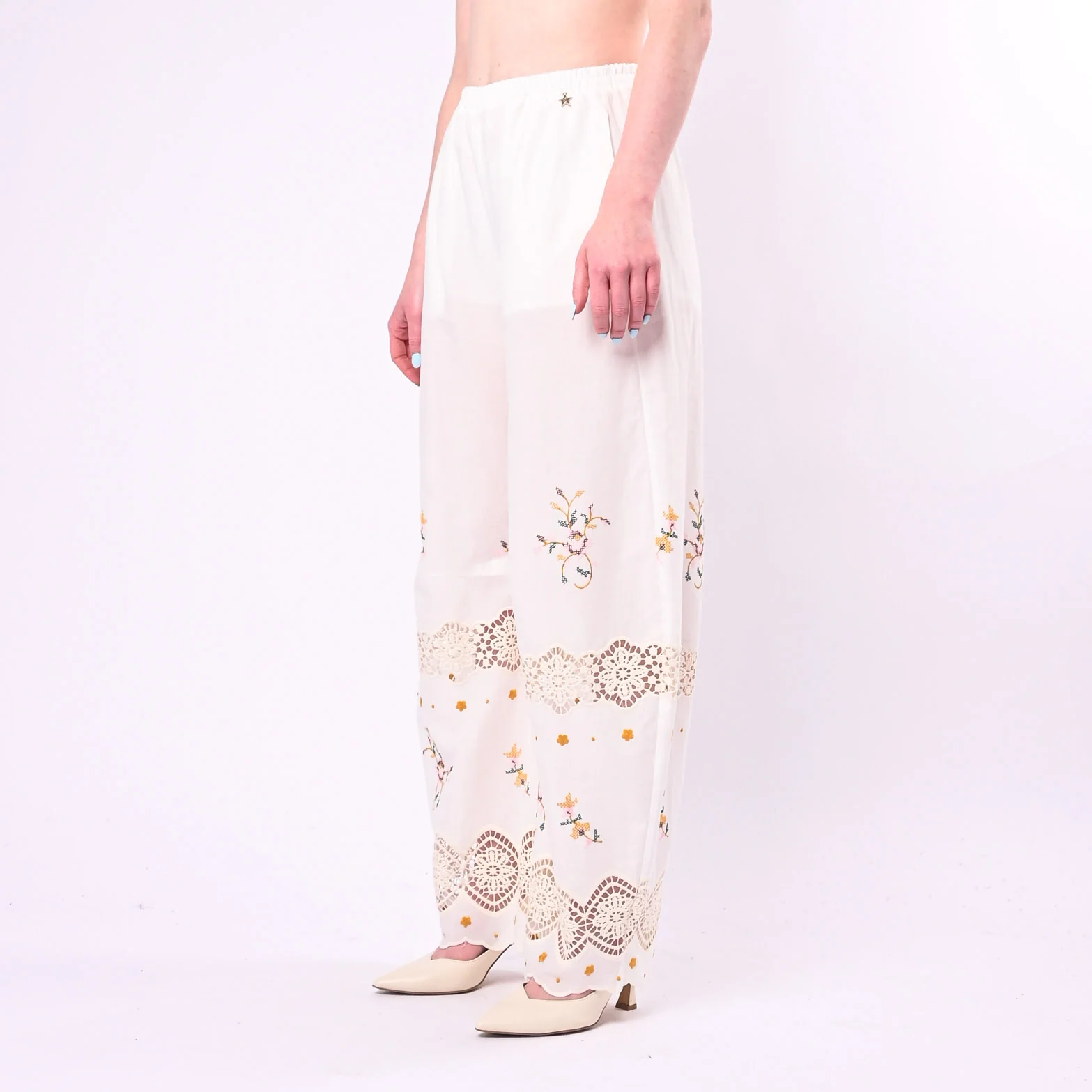 SOUVENIR - PANTALONE BALLON INSERTO PIZZO CON RICAMI ART.M39F1359/P - PANNA - Image 3
