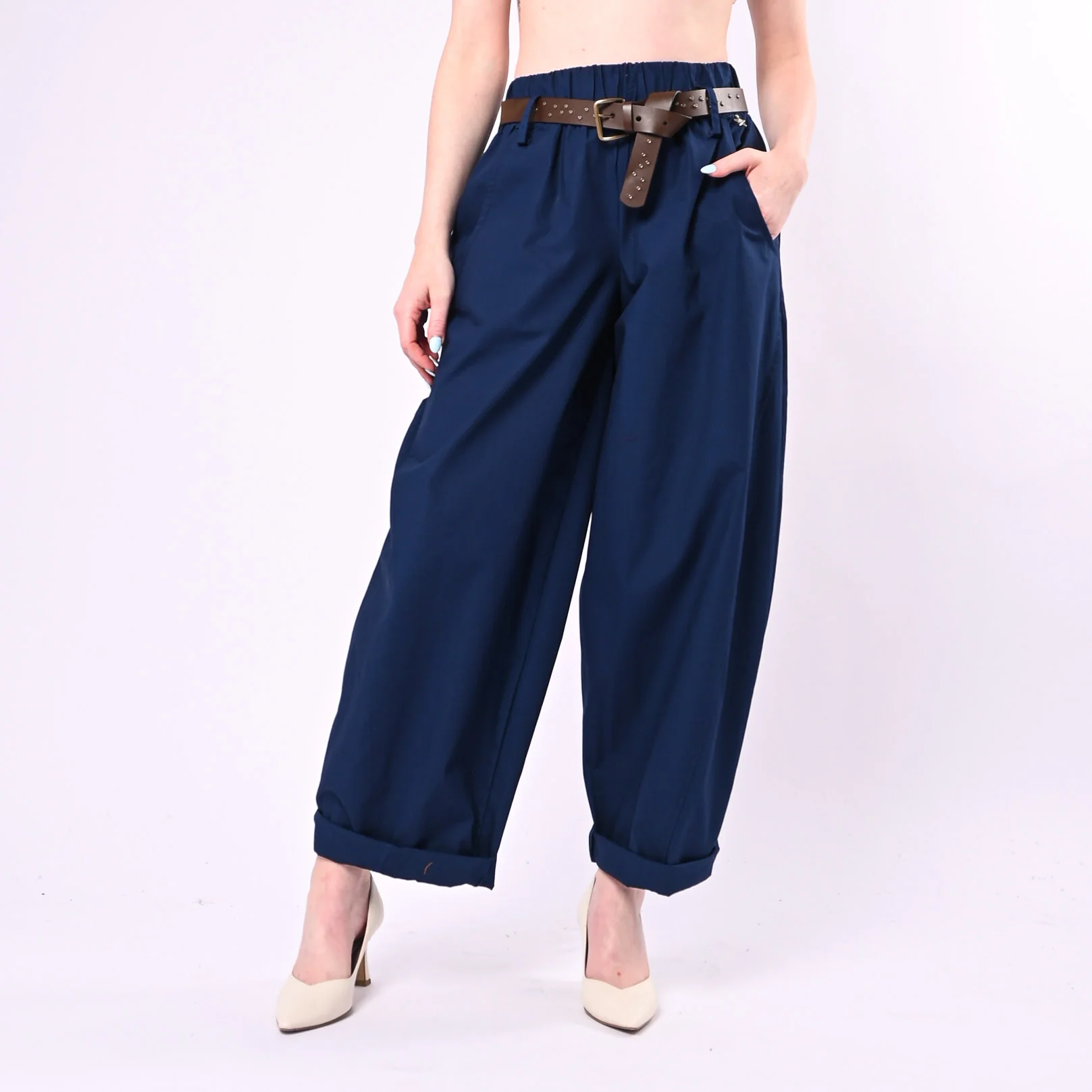 SOUVENIR - PANTALONE BALLOON IN POPELINE LEGGERO ART.M39F0148/B - BLU