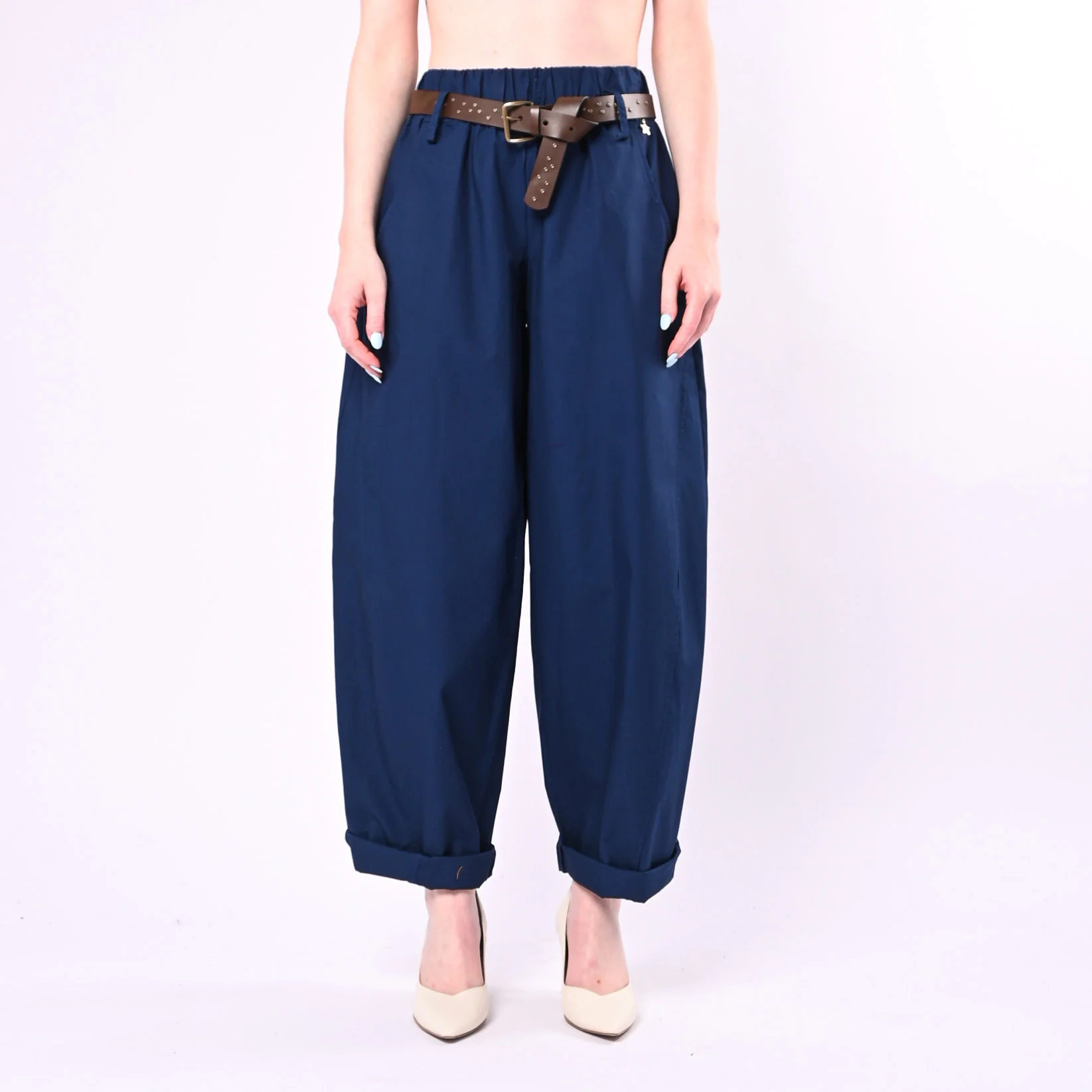 SOUVENIR - PANTALONE BALLOON IN POPELINE LEGGERO ART.M39F0148/B - BLU - Image 2