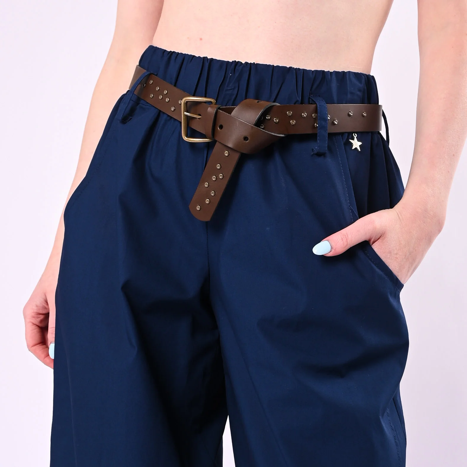 SOUVENIR - PANTALONE BALLOON IN POPELINE LEGGERO ART.M39F0148/B - BLU - Image 5