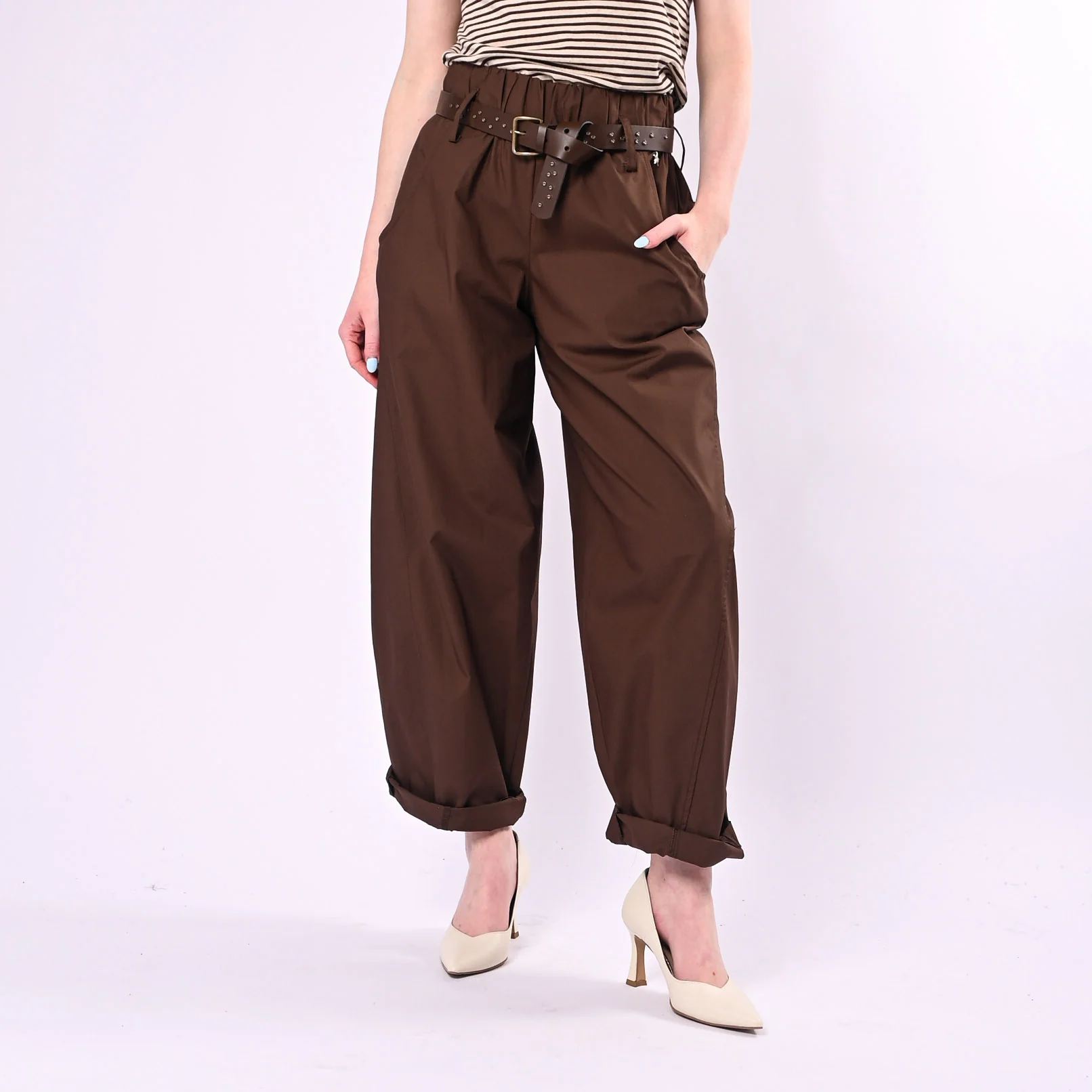 SOUVENIR - PANTALONE BALLOON IN POPELINE LEGGERO ART.M39F0148/C - CIOCCOLATO