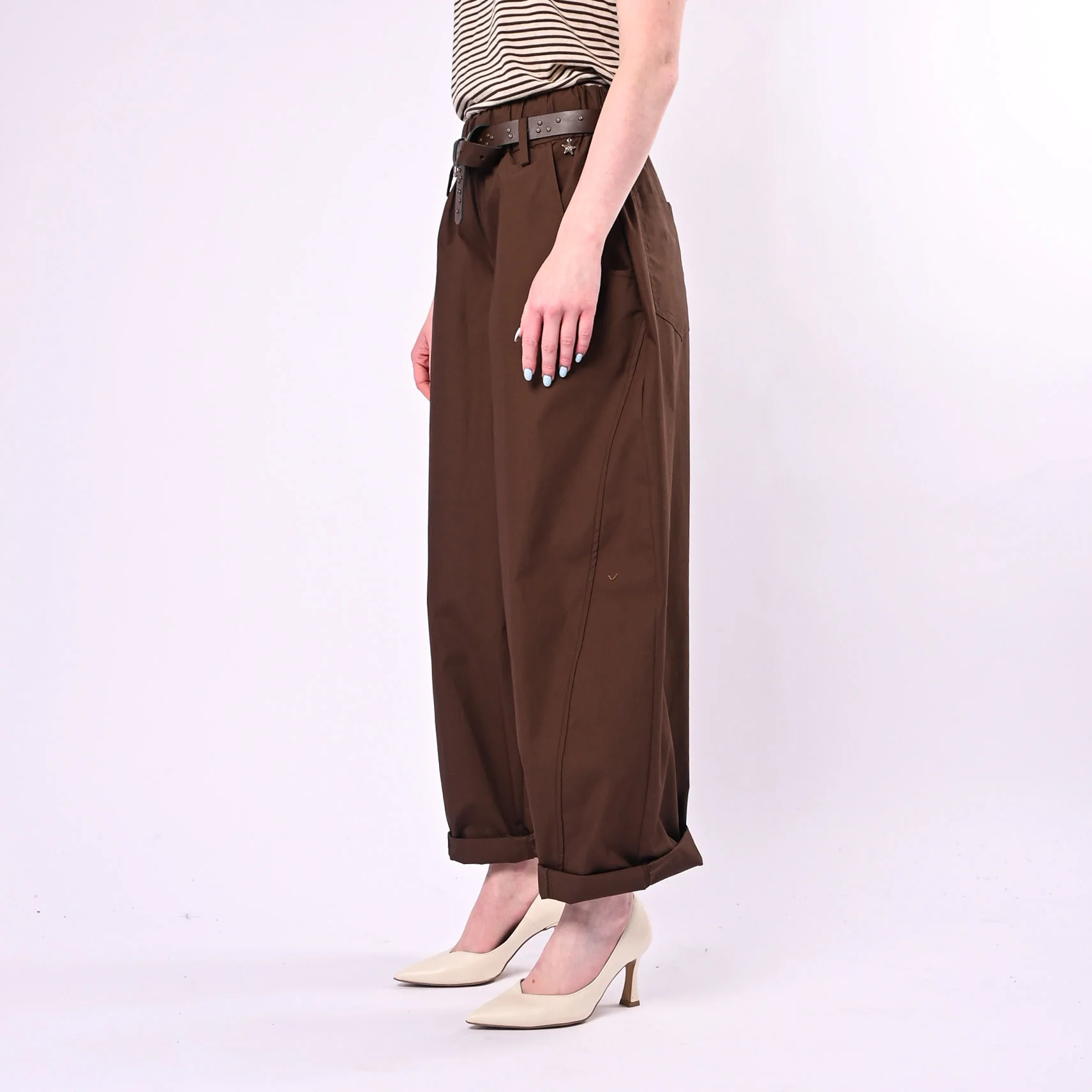 SOUVENIR - PANTALONE BALLOON IN POPELINE LEGGERO ART.M39F0148/C - CIOCCOLATO - Image 3