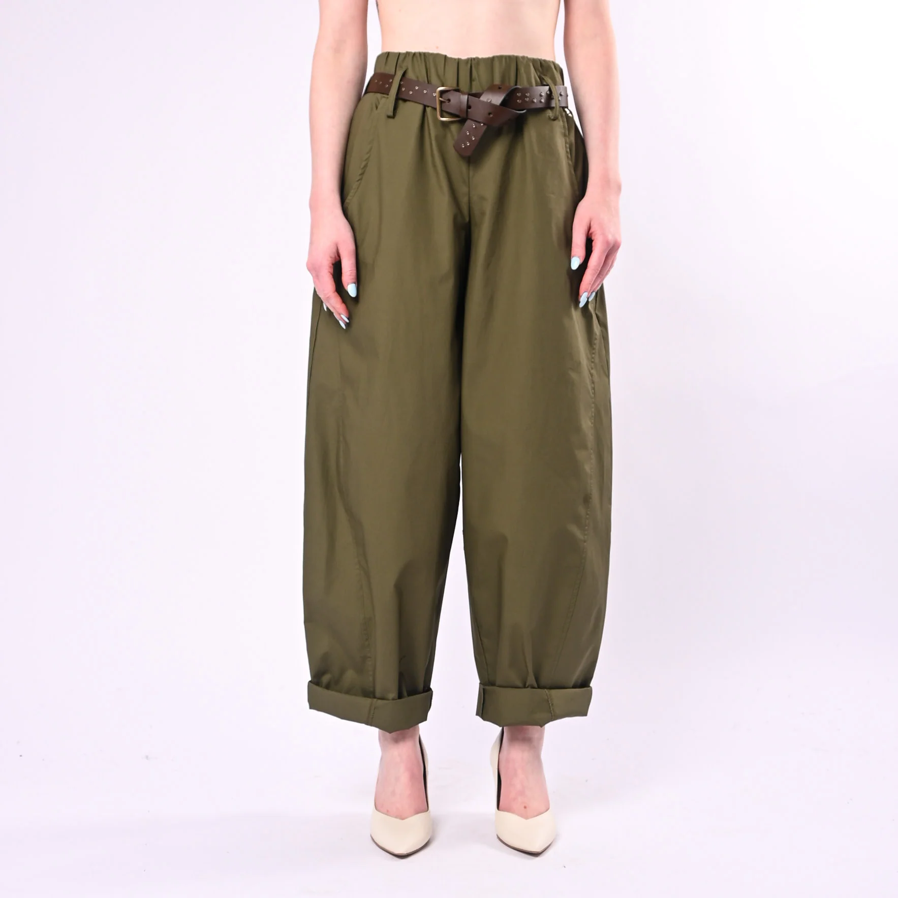 SOUVENIR - PANTALONE BALLOON IN POPELINE LEGGERO ART.M39F0148/V - VERDE - Image 2