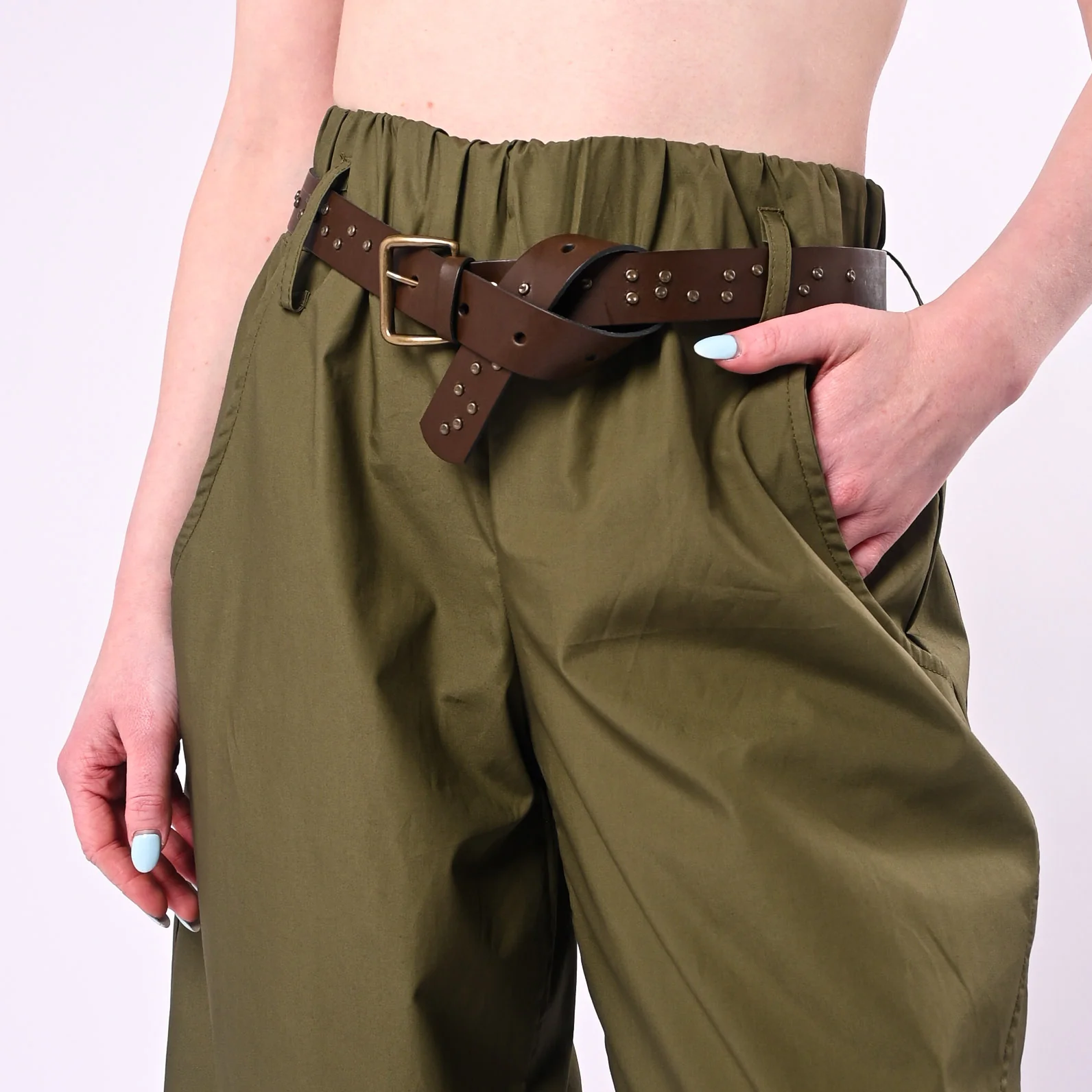 SOUVENIR - PANTALONE BALLOON IN POPELINE LEGGERO ART.M39F0148/V - VERDE - Image 5