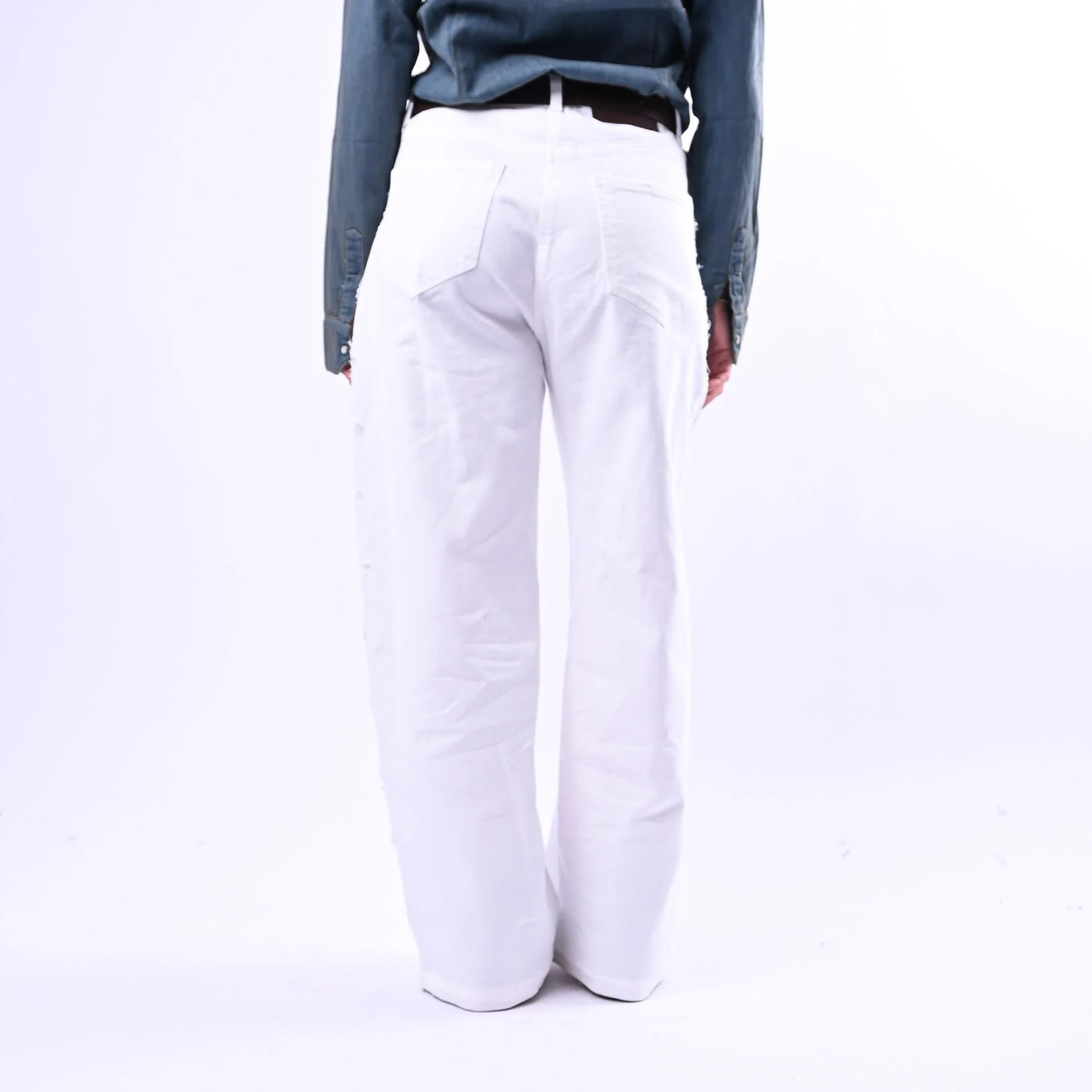 SOUVENIR - PANTALONE BULL DENIM CON INSERTI PIZZO ART.S39M1024 - PANNA - Image 4