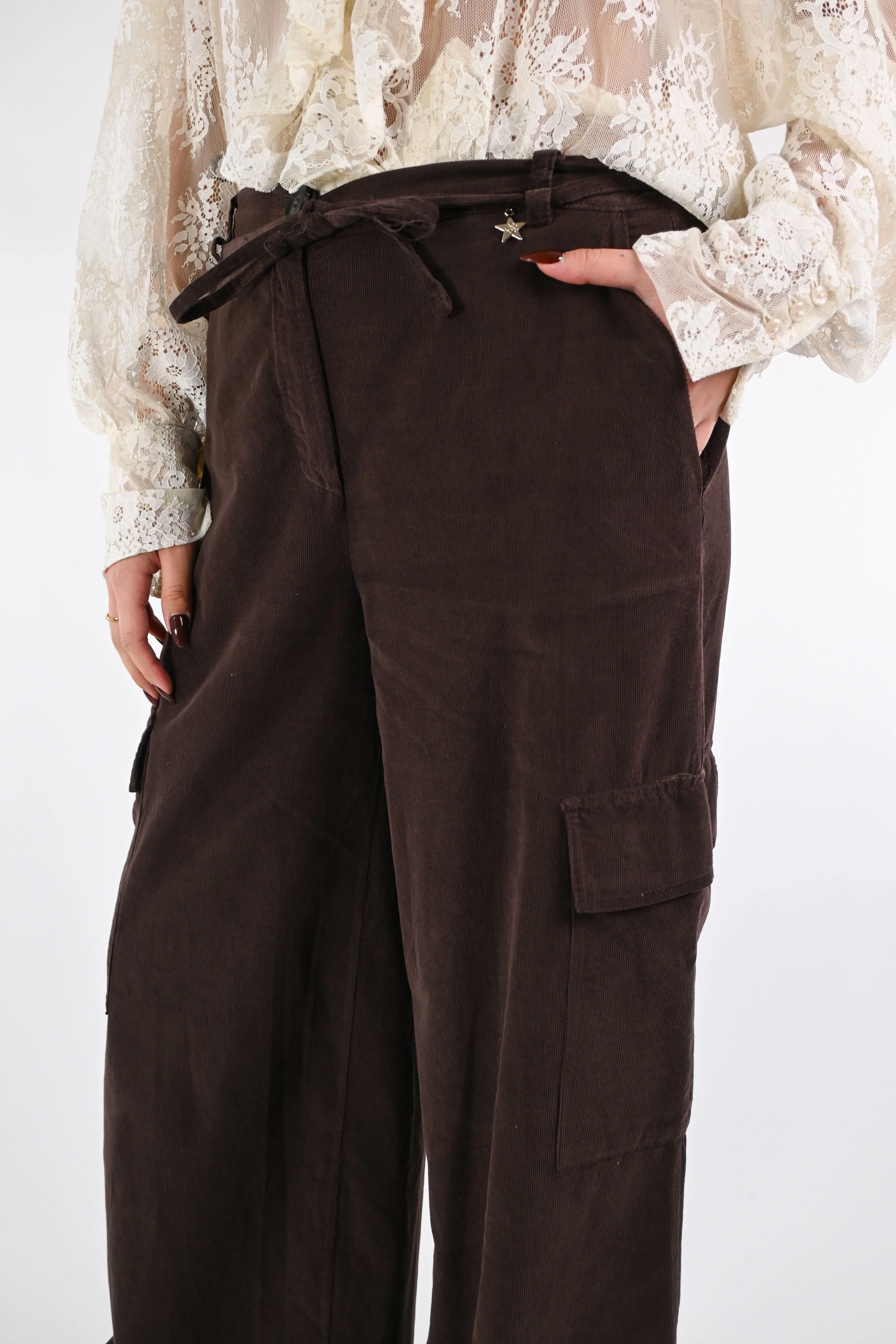 SOUVENIR - PANTALONE CARGO VELLUTO ART.G38P0909 - NUTELLA - Image 5