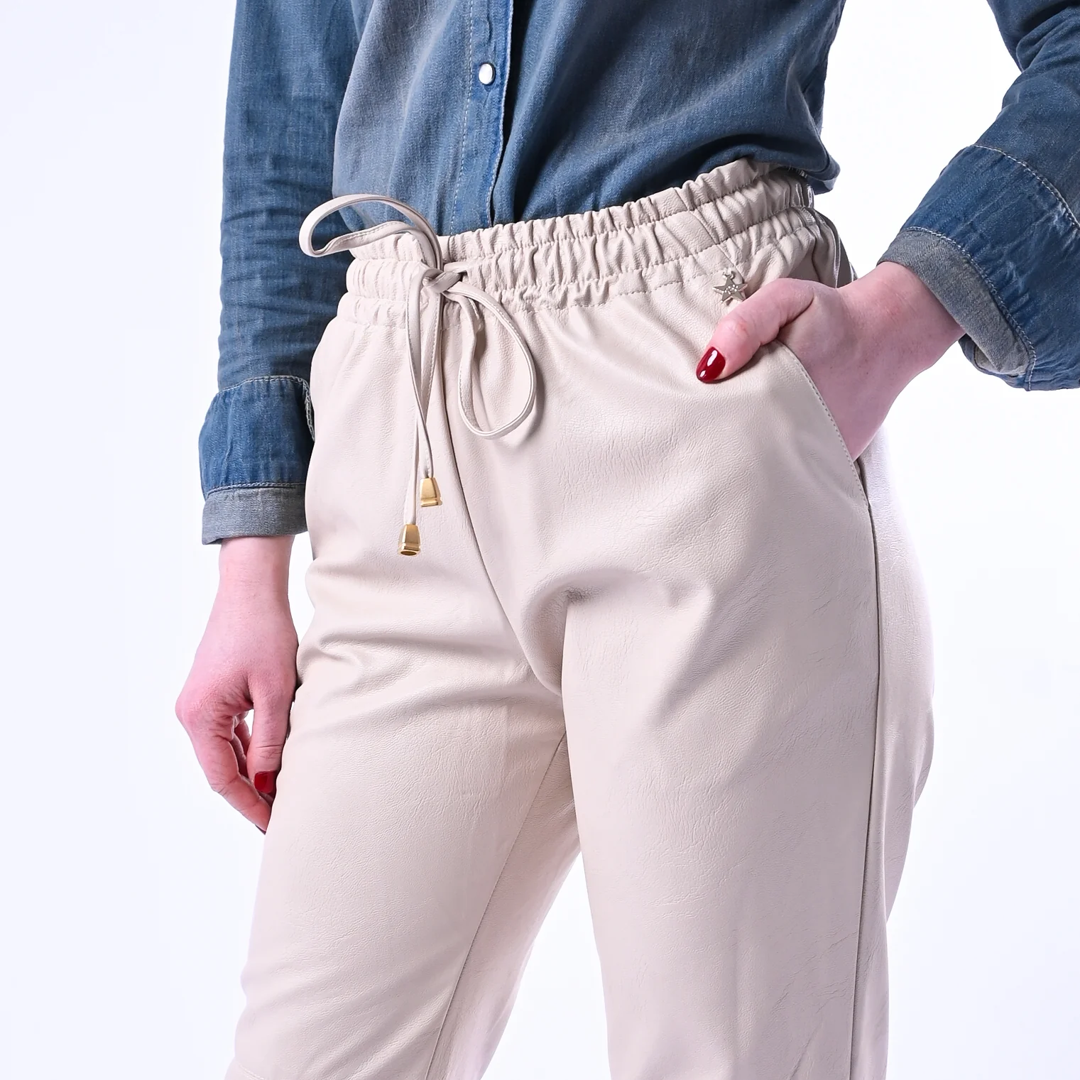 SOUVENIR - PANTALONE COULISSE ECOPELLE ART.S39M0800 - SABBIA - Image 5