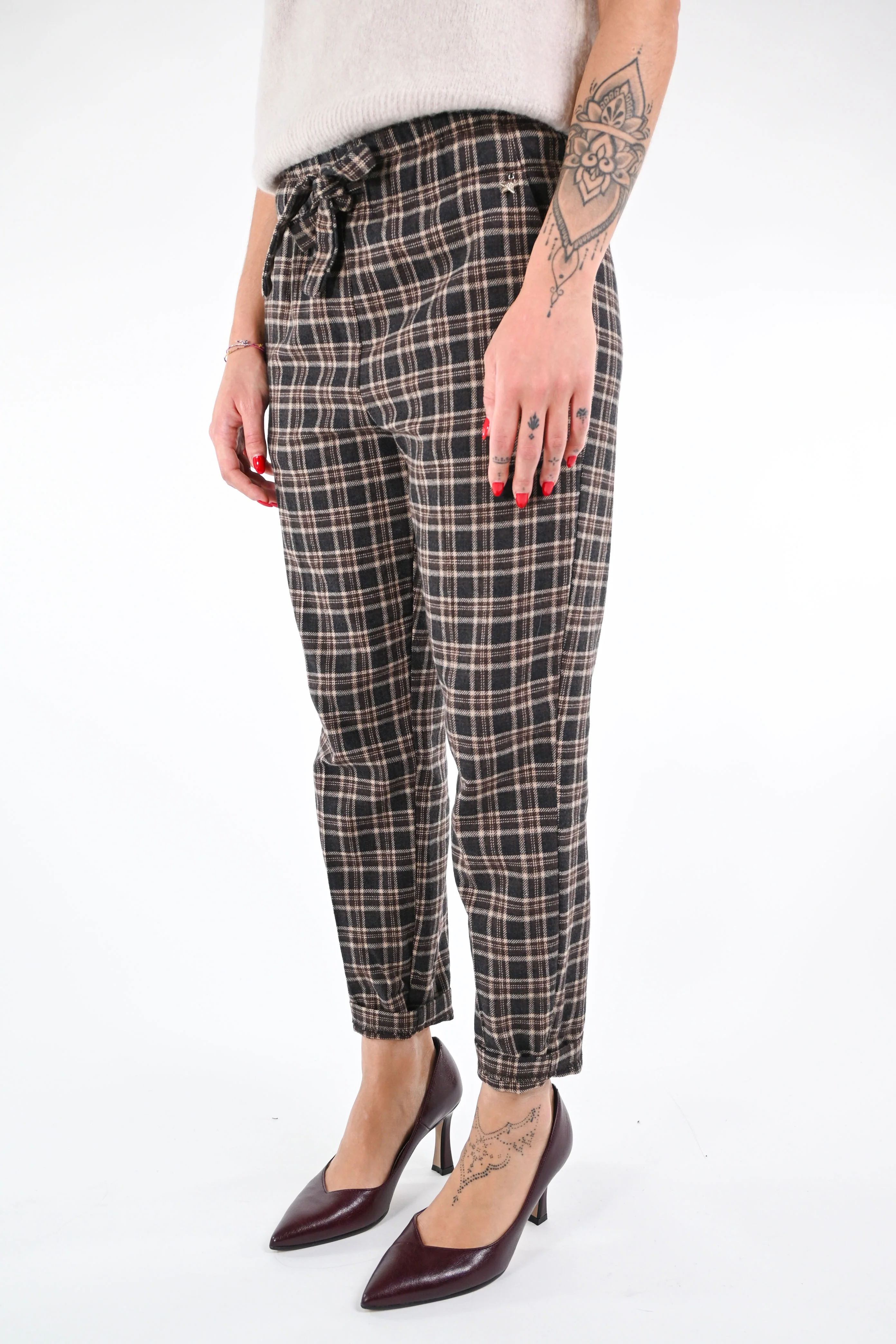 SOUVENIR - PANTALONE COULISSE FLANELLA SCOZZESE ART.M38F1185 - GRIGIO - Image 3