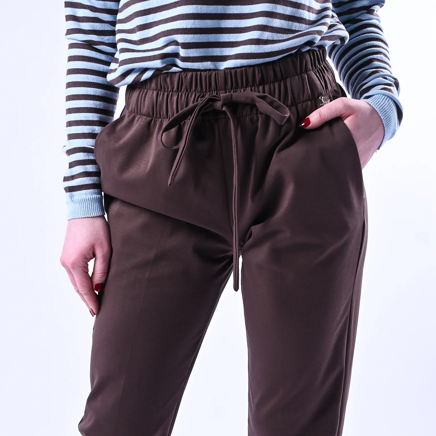 SOUVENIR - PANTALONE COULISSE PUNTO MILANO ART.M39F0546 - CIOCCOLATO - Image 4