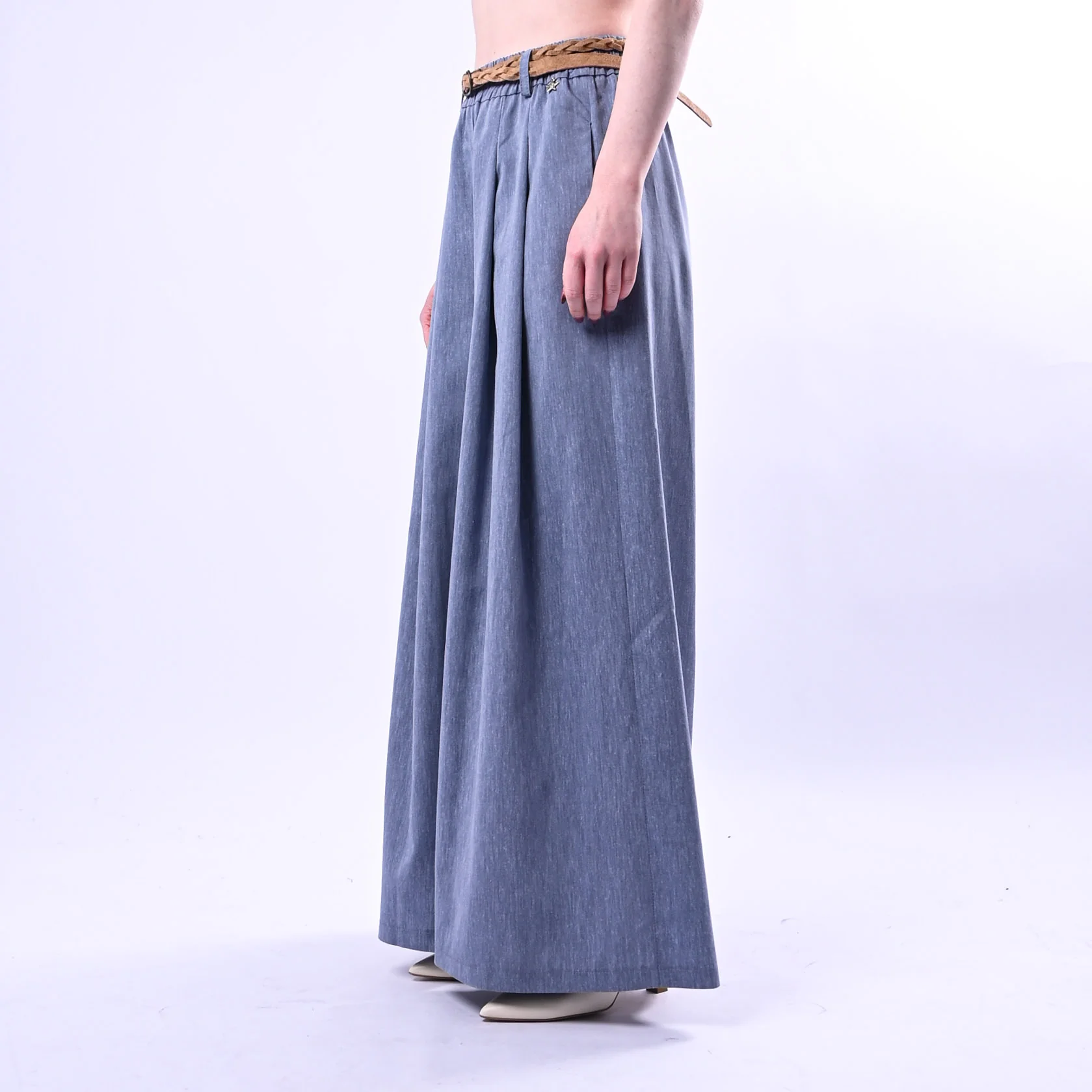 SOUVENIR - PANTALONE FLUIDO AMPIO ART.M39F1459 - MELANGE CELESTE - Image 3