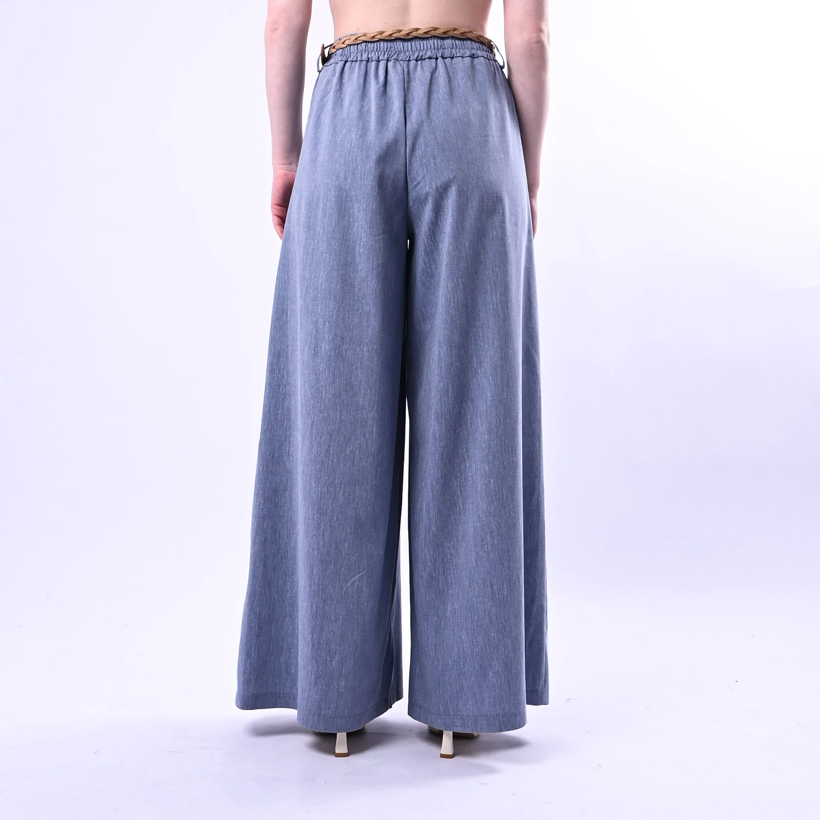 SOUVENIR - PANTALONE FLUIDO AMPIO ART.M39F1459 - MELANGE CELESTE - Image 4