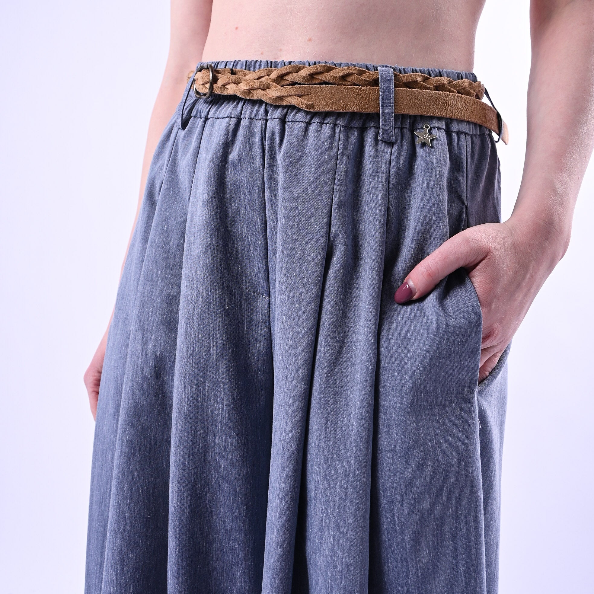 SOUVENIR - PANTALONE FLUIDO AMPIO ART.M39F1459 - MELANGE CELESTE - Image 5