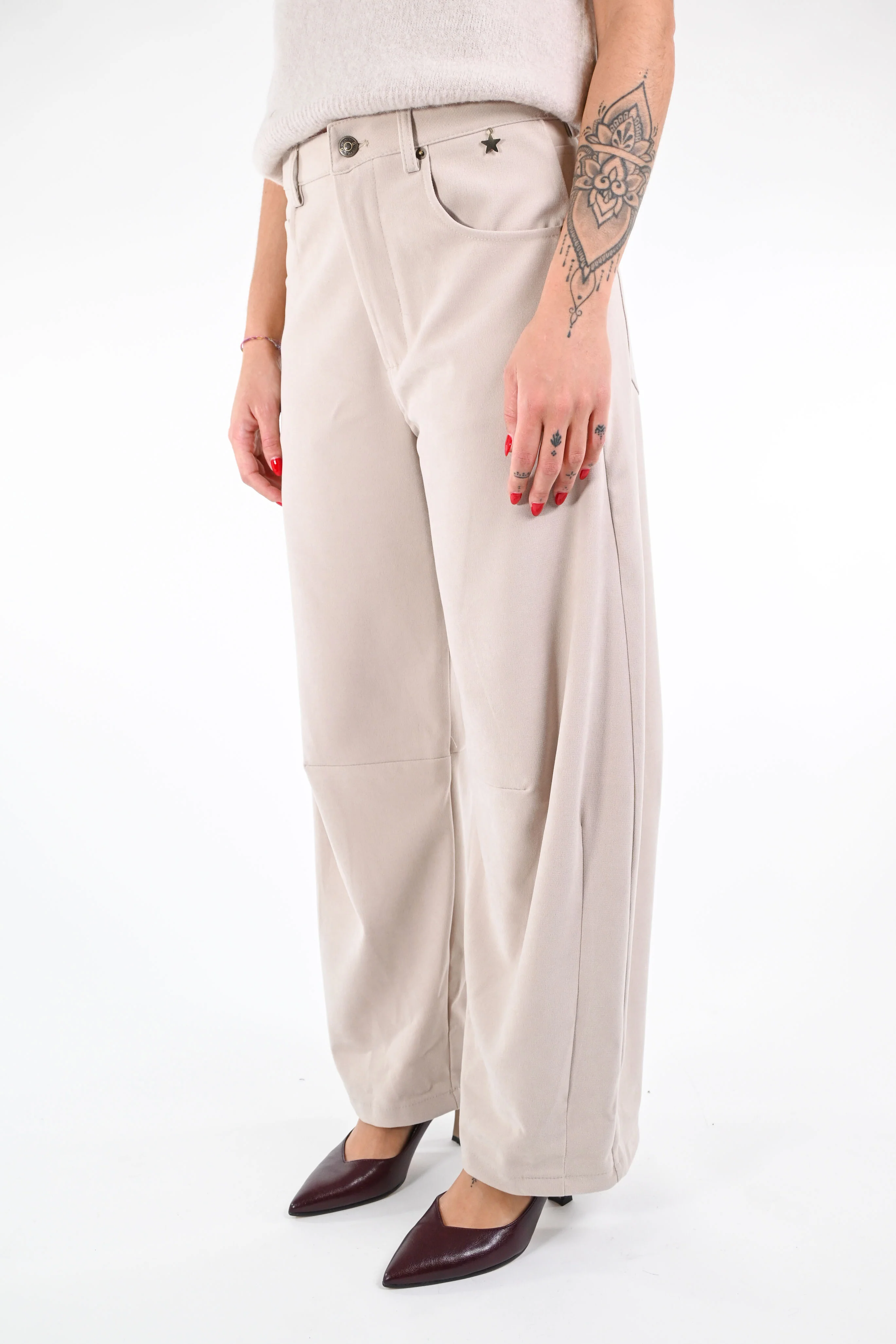 SOUVENIR - PANTALONE GAIA VELLUTO LISCIO ART.M38F1472 - PANNA - Image 3