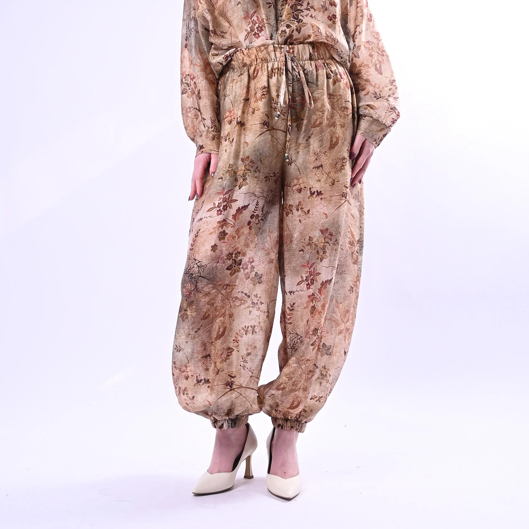 SOUVENIR - PANTALONE IN TENCEL FANTASIA FLOREALE ART.R39B1069 - BEIGE
