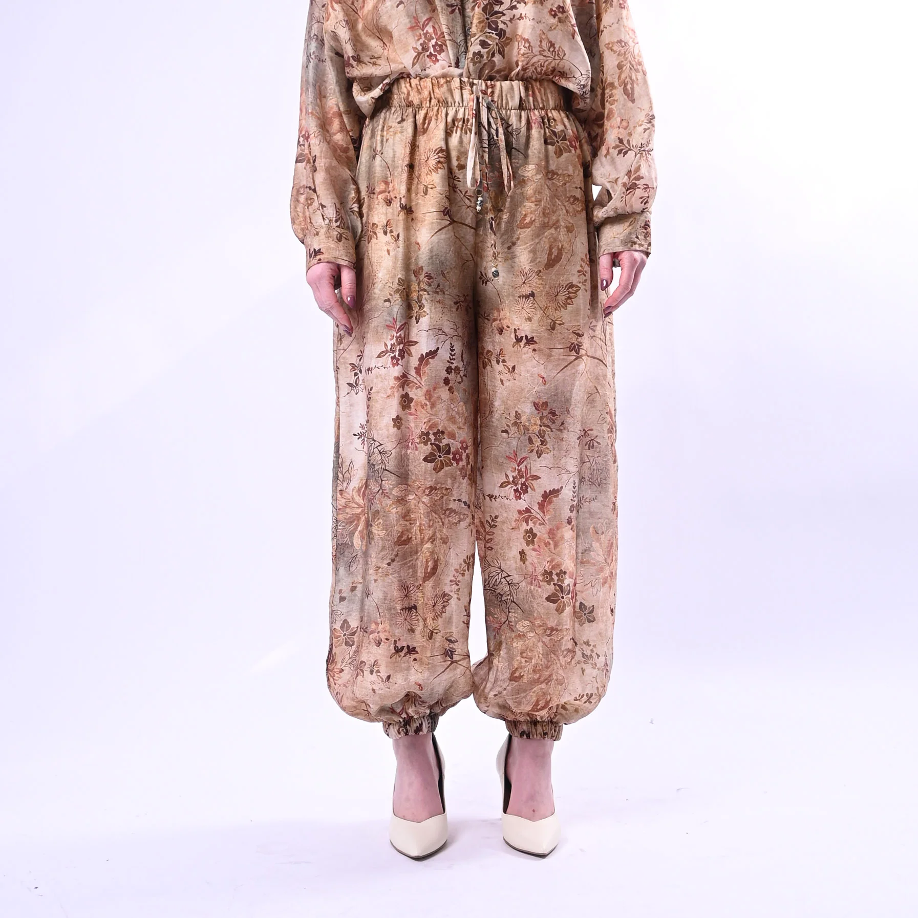 SOUVENIR - PANTALONE IN TENCEL FANTASIA FLOREALE ART.R39B1069 - BEIGE - Image 2