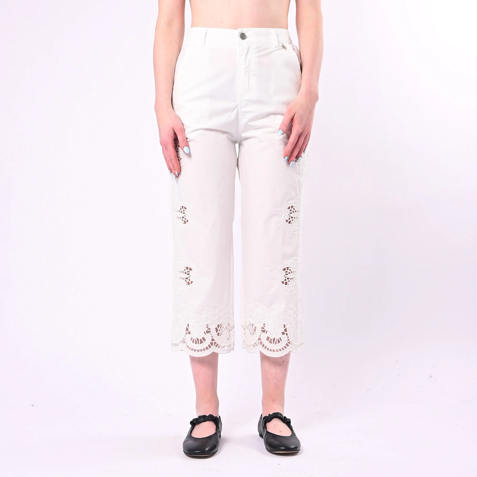 SOUVENIR - PANTALONE POPELINE CON RICAMI SANGALLO ART.M39FX1310/B - BIANCO - Image 2