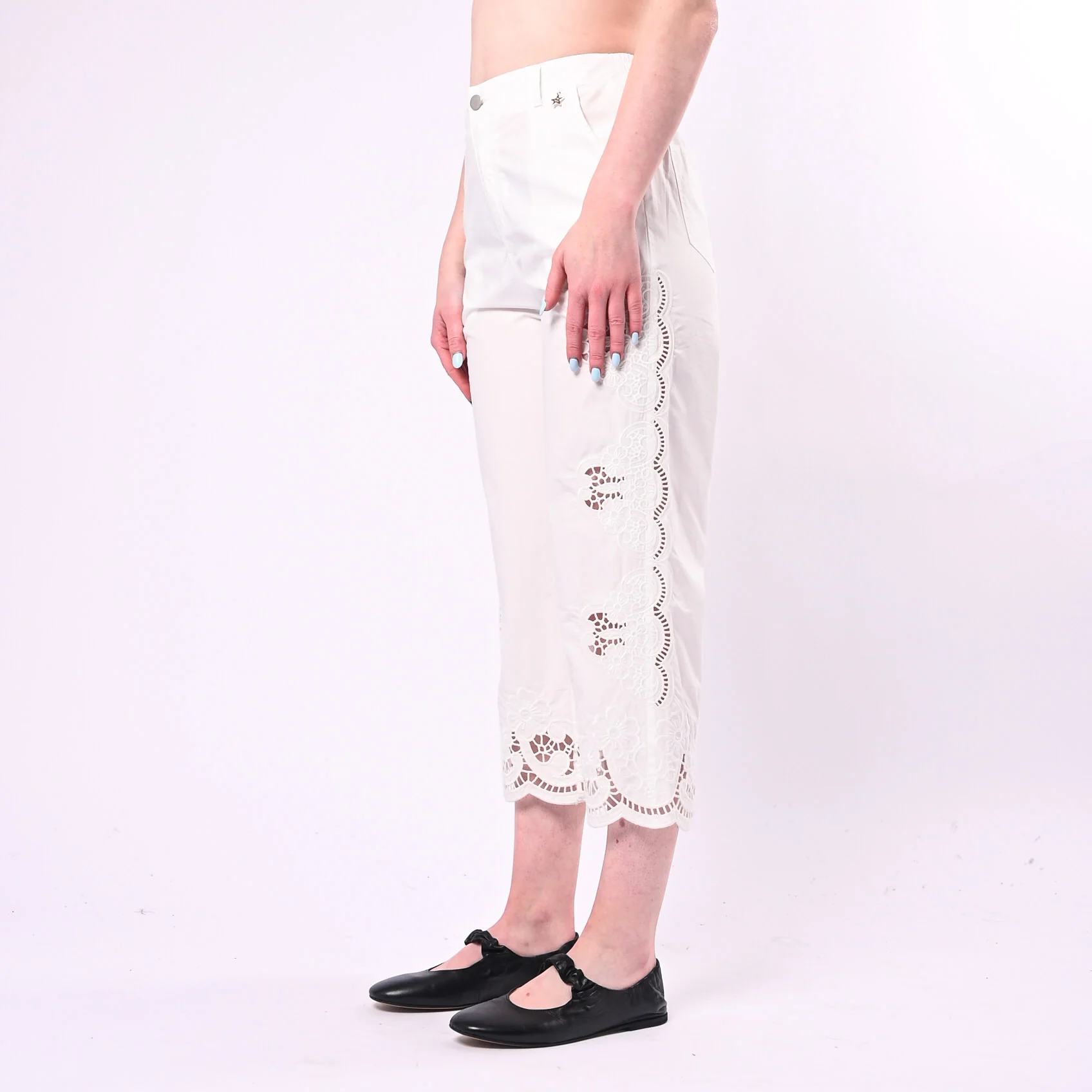SOUVENIR - PANTALONE POPELINE CON RICAMI SANGALLO ART.M39FX1310/B - BIANCO - Image 3