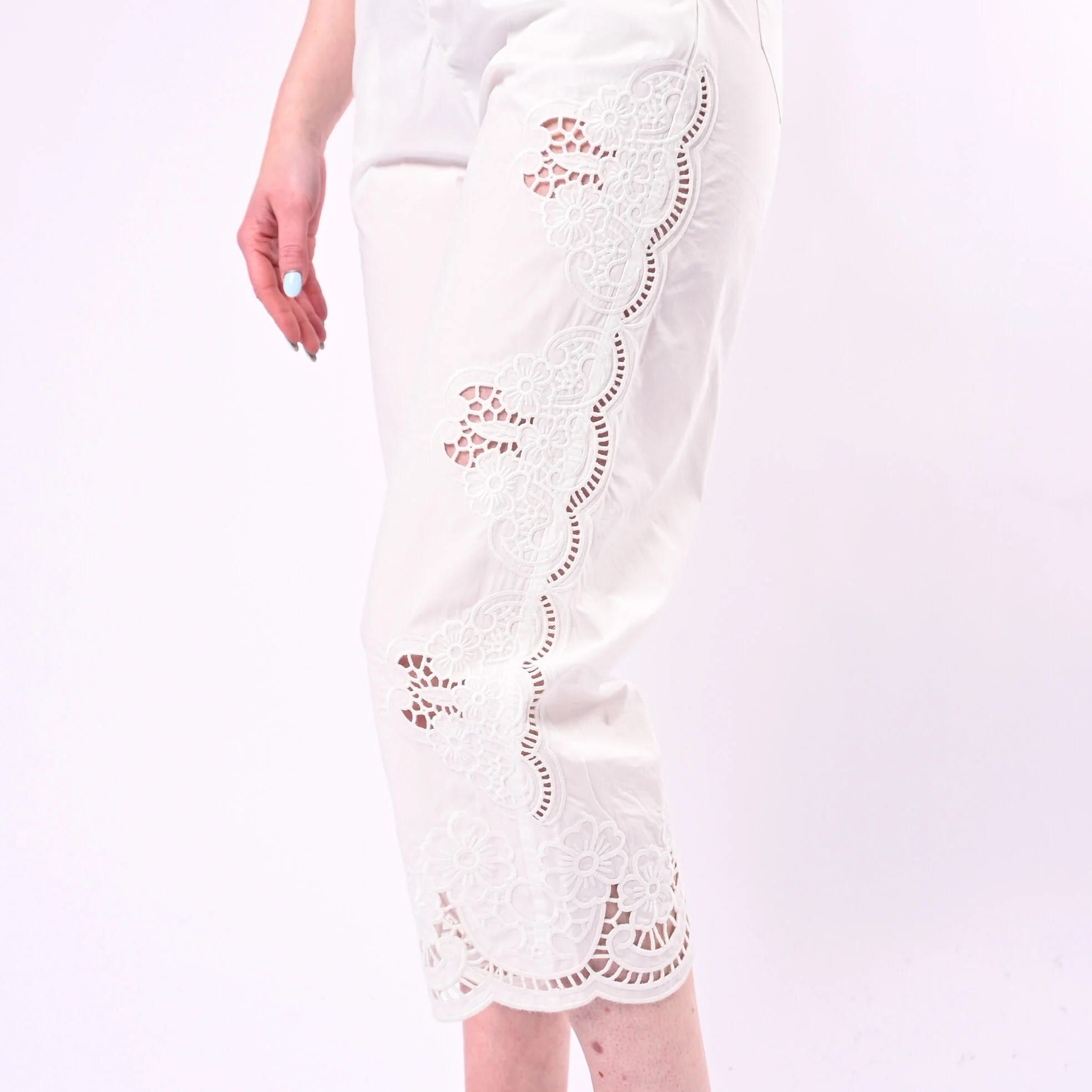 SOUVENIR - PANTALONE POPELINE CON RICAMI SANGALLO ART.M39FX1310/B - BIANCO - Image 5