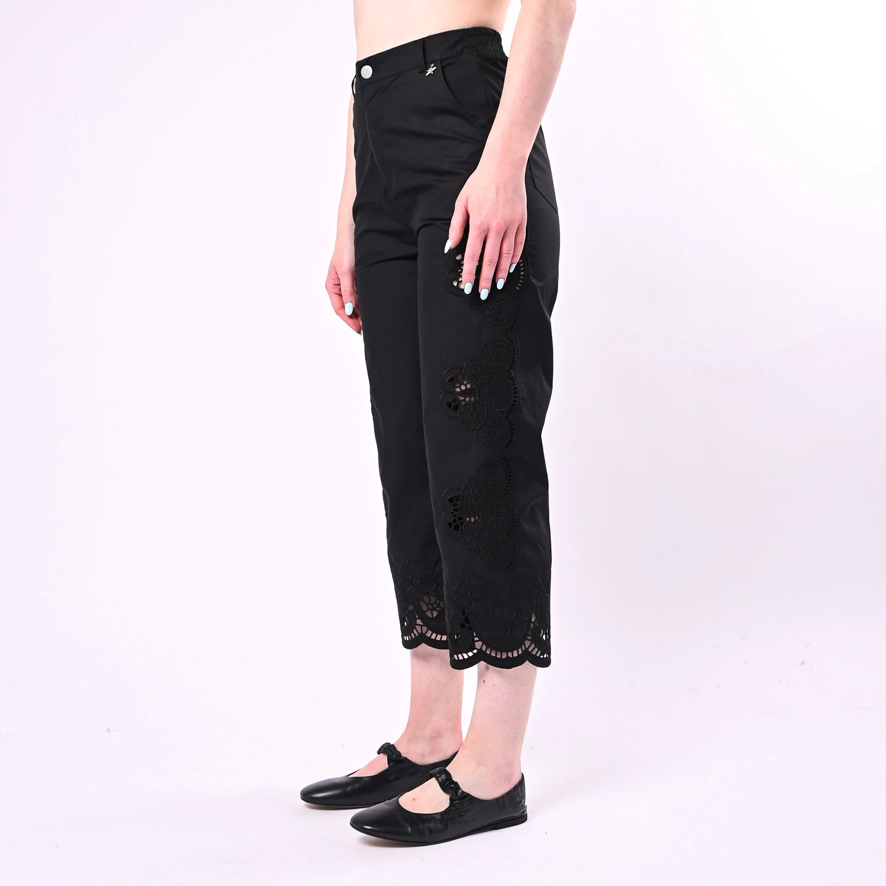 SOUVENIR - PANTALONE POPELINE CON RICAMI SANGALLO ART.M39FX1310/N - NERO - Image 3