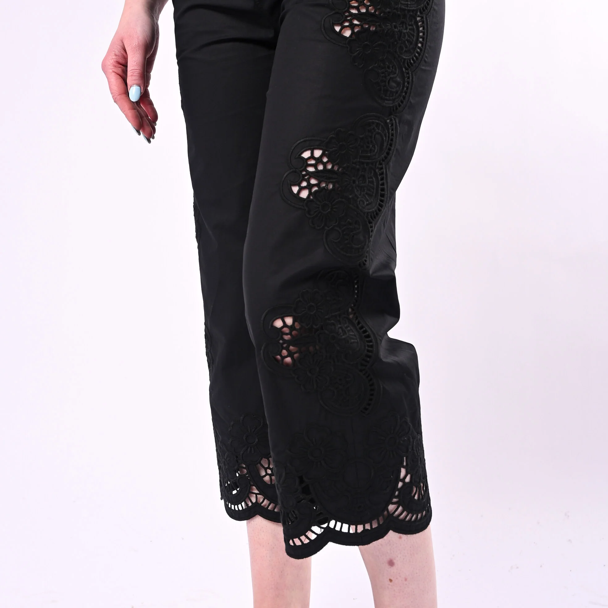 SOUVENIR - PANTALONE POPELINE CON RICAMI SANGALLO ART.M39FX1310/N - NERO - Image 5