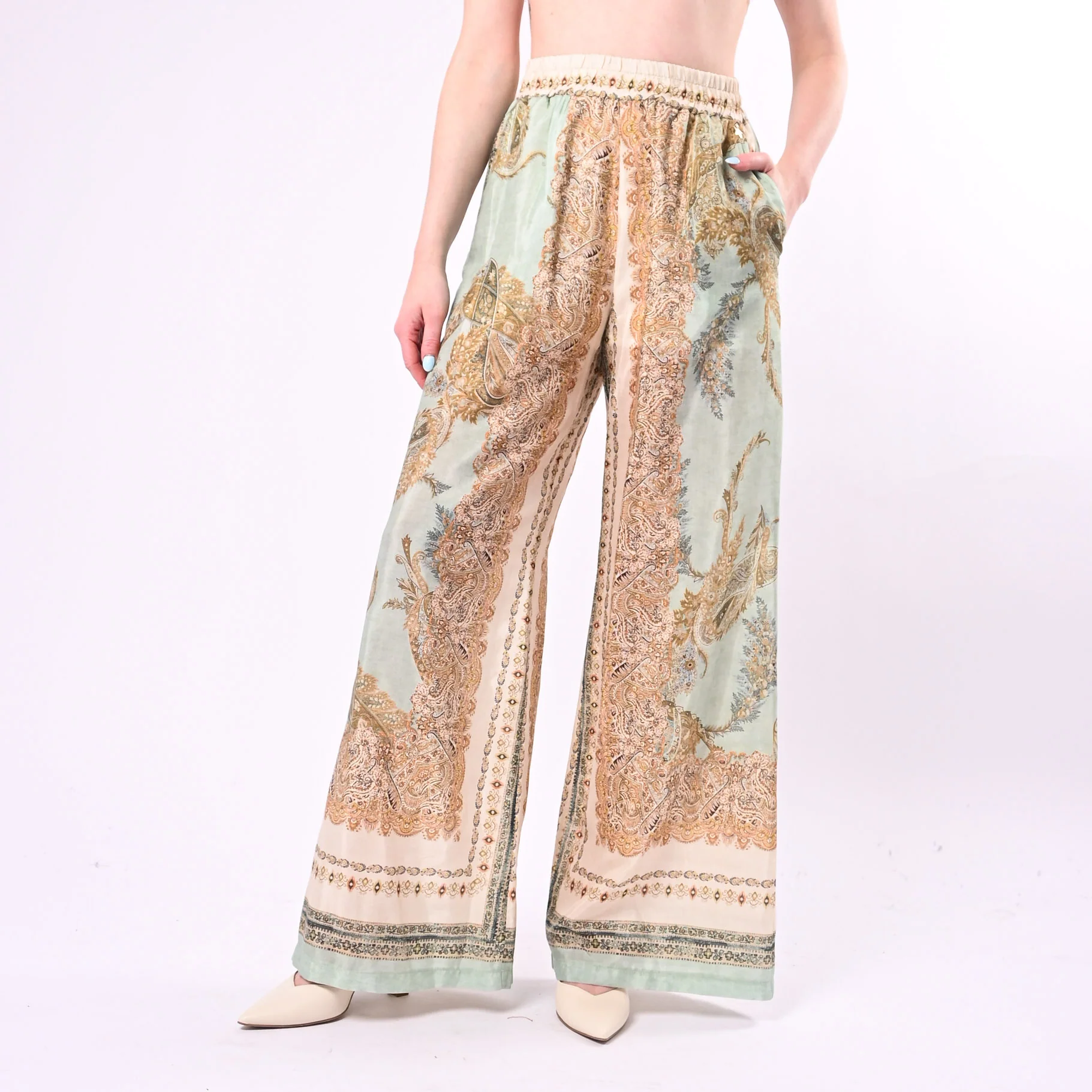 SOUVENIR - PANTALONE VISCOSA PALAZZO DAMASCATO ART.M39F1700/F - FANTASIA
