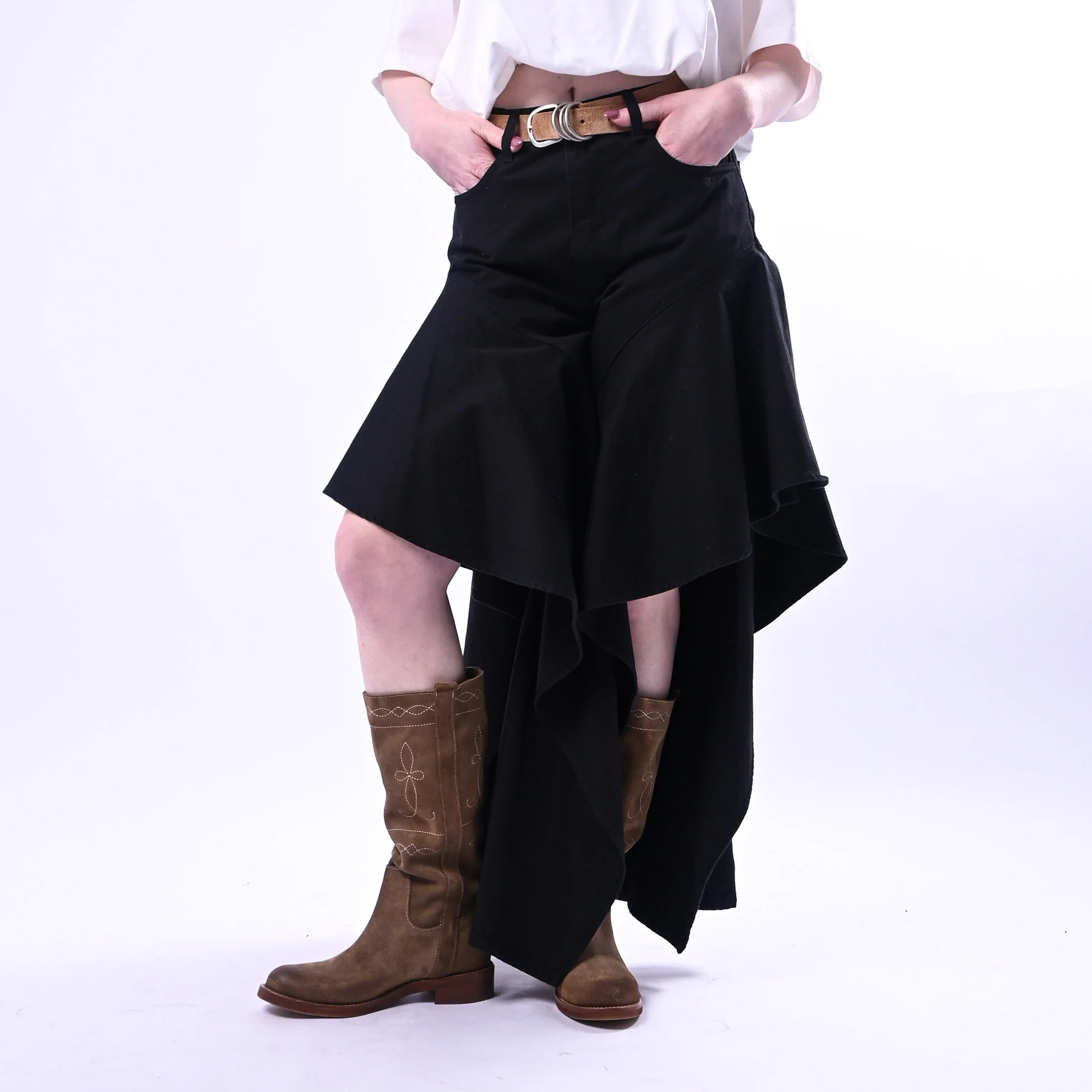 SOUVENIR - PANTALONI BULL DENIM CON VOLANT ART.S39M1380/N - NERO