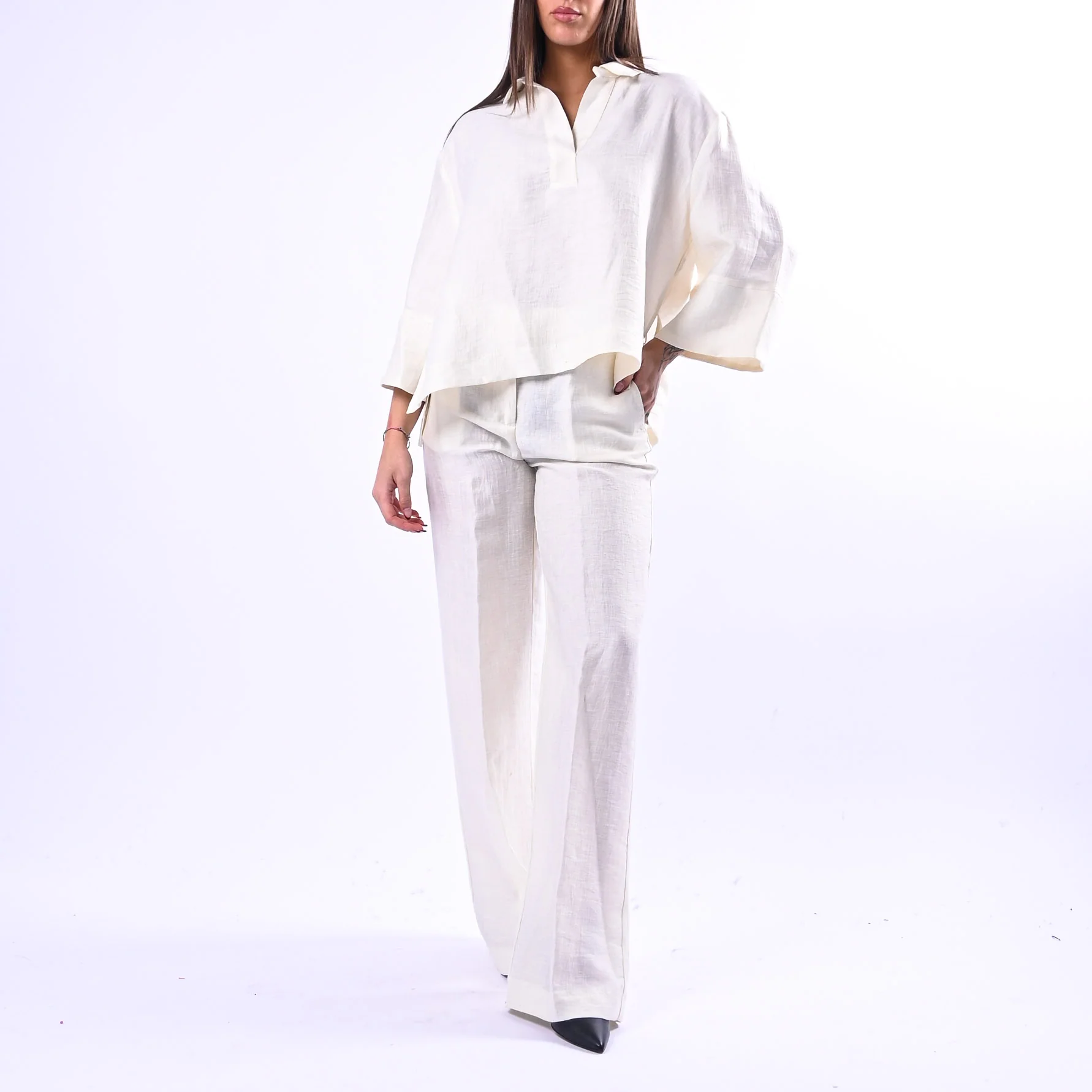 SOUVENIR PRIVE' - BLUSA A SCATOLA IN SHANTUNG ART.W39S0250 - LATTE