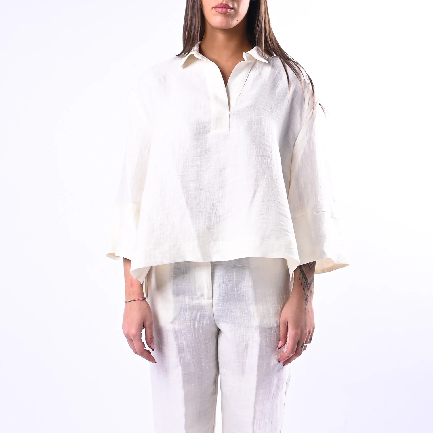 SOUVENIR PRIVE' - BLUSA A SCATOLA IN SHANTUNG ART.W39S0250 - LATTE - Image 3