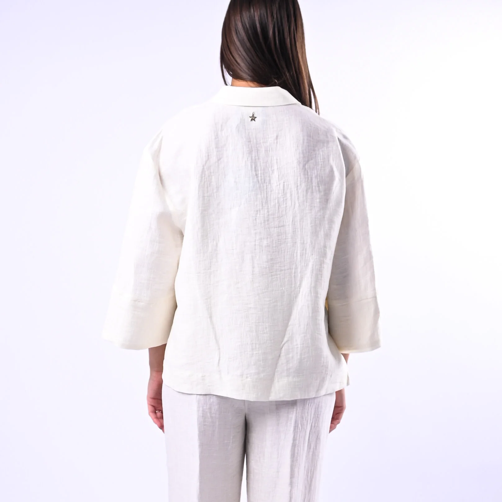 SOUVENIR PRIVE' - BLUSA A SCATOLA IN SHANTUNG ART.W39S0250 - LATTE - Image 5