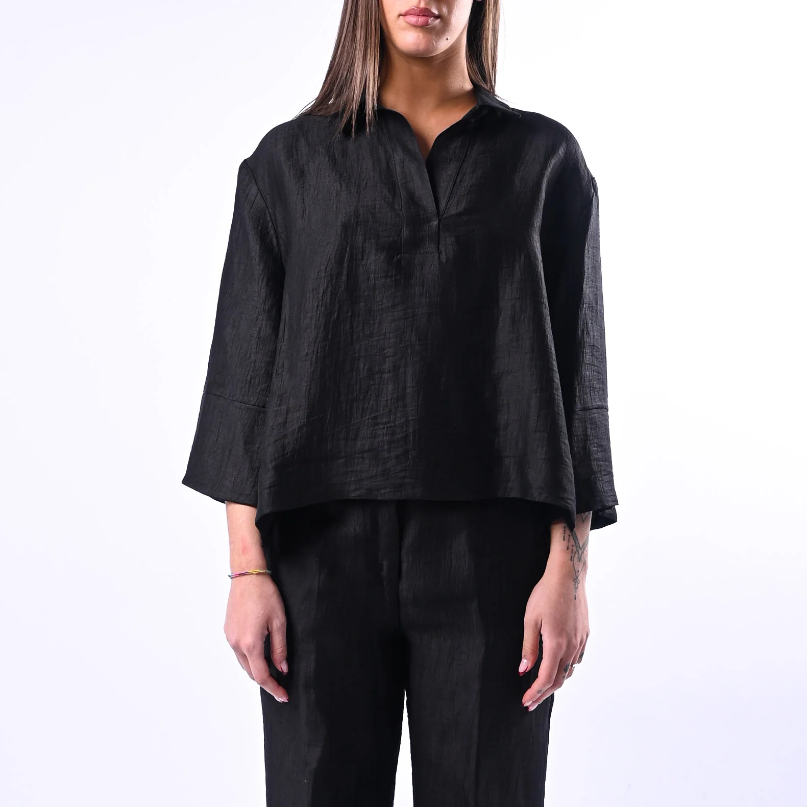 SOUVENIR PRIVE' - BLUSA A SCATOLA IN SHANTUNG ART.W39S0250 - NERO - Image 3
