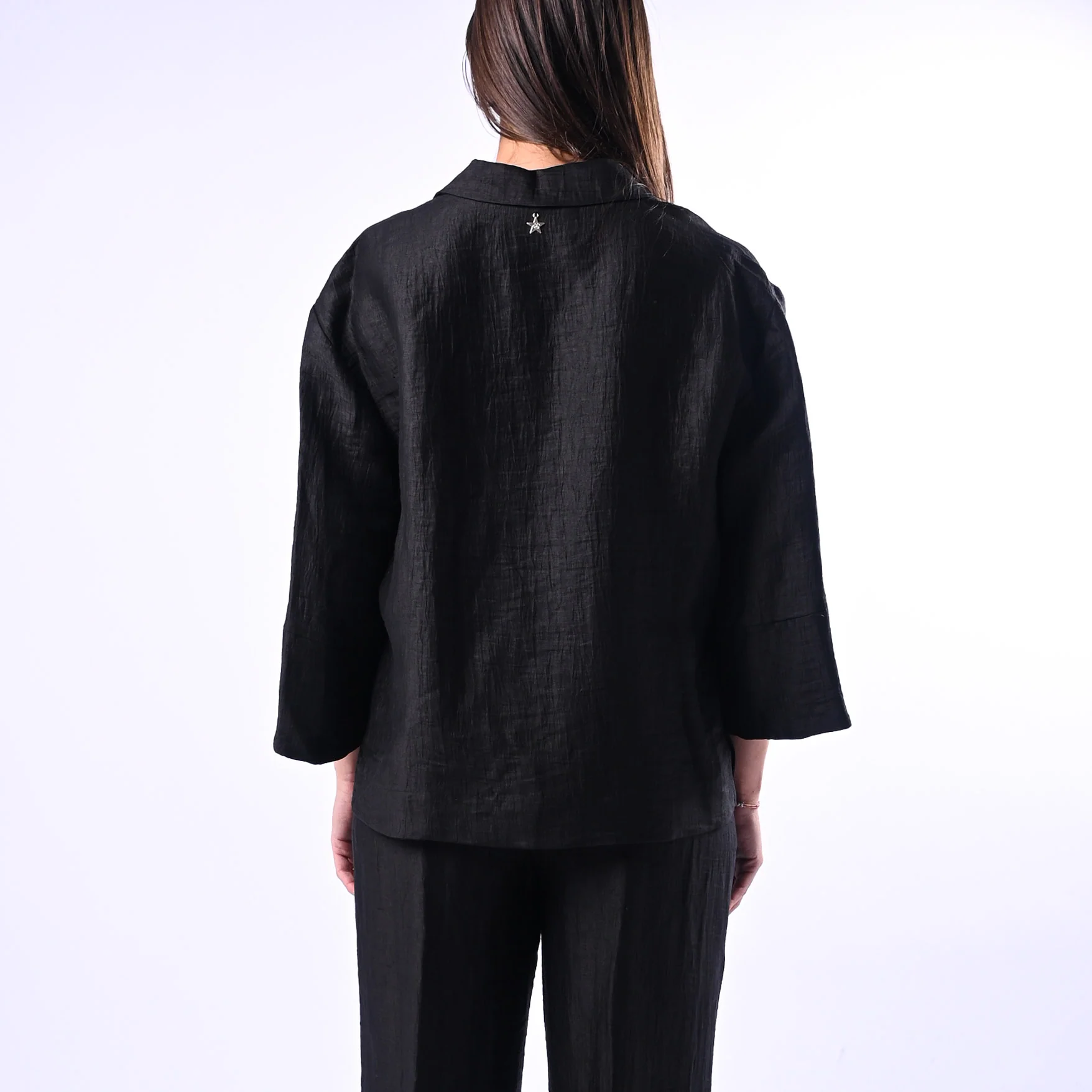 SOUVENIR PRIVE' - BLUSA A SCATOLA IN SHANTUNG ART.W39S0250 - NERO - Image 5