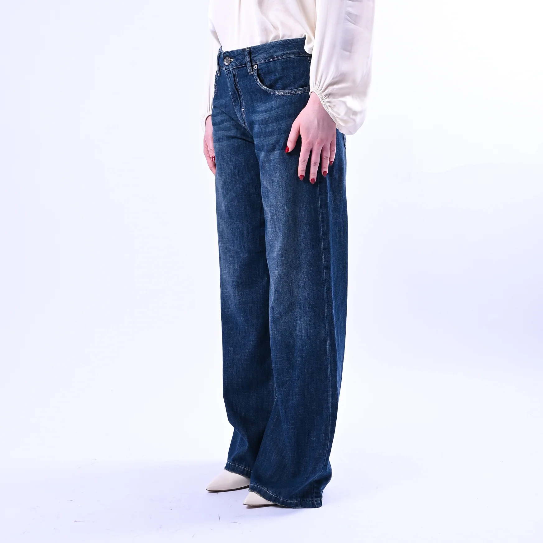 SOUVENIR PRIVE' - JEANS PALAZZO IN CHAMBRAY ART.C39S0039 - LAVAGGIO SCURO - Image 3