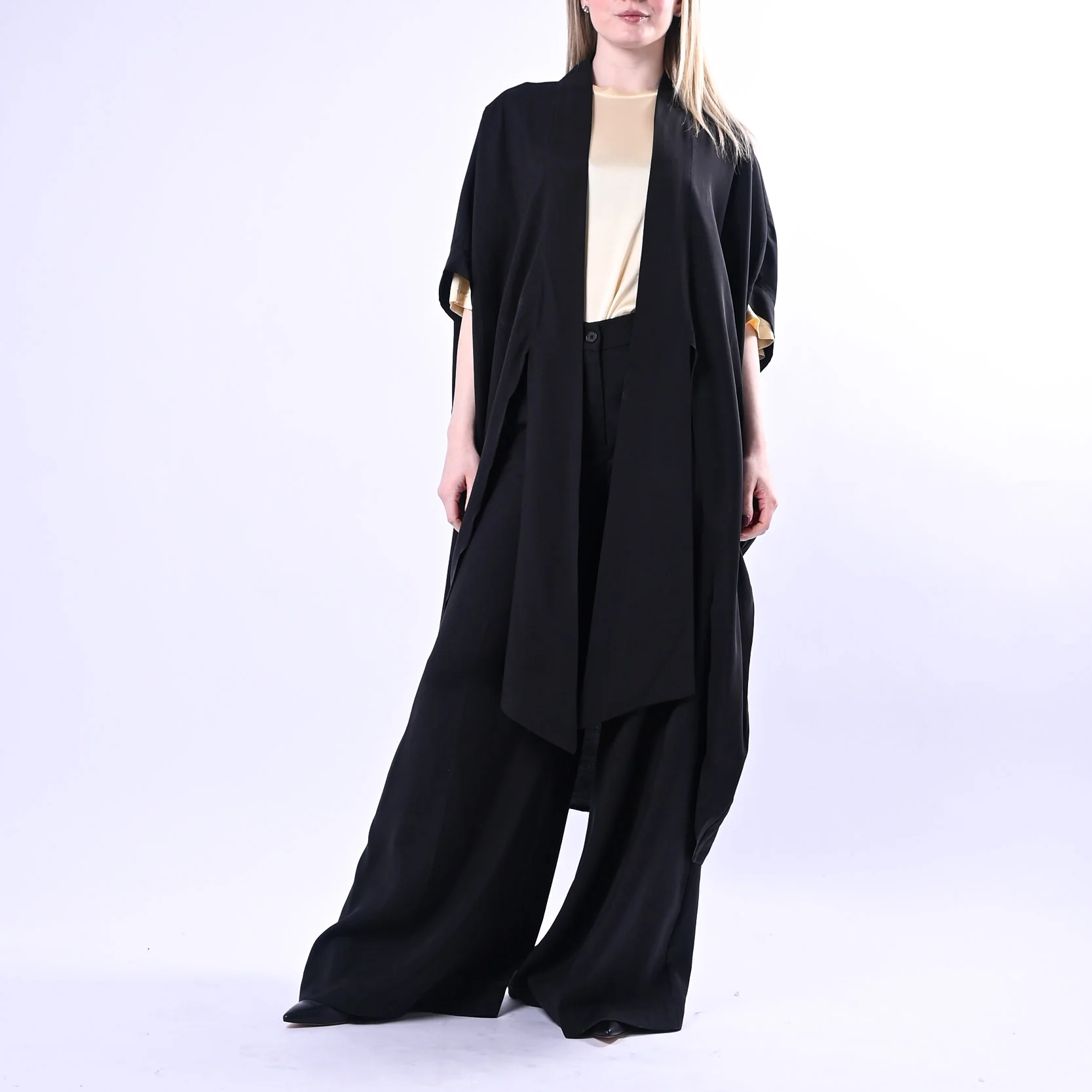 SOUVENIR PRIVE' - KIMONO LUNGO IN MODAL ART.W39S0243/N - NERO
