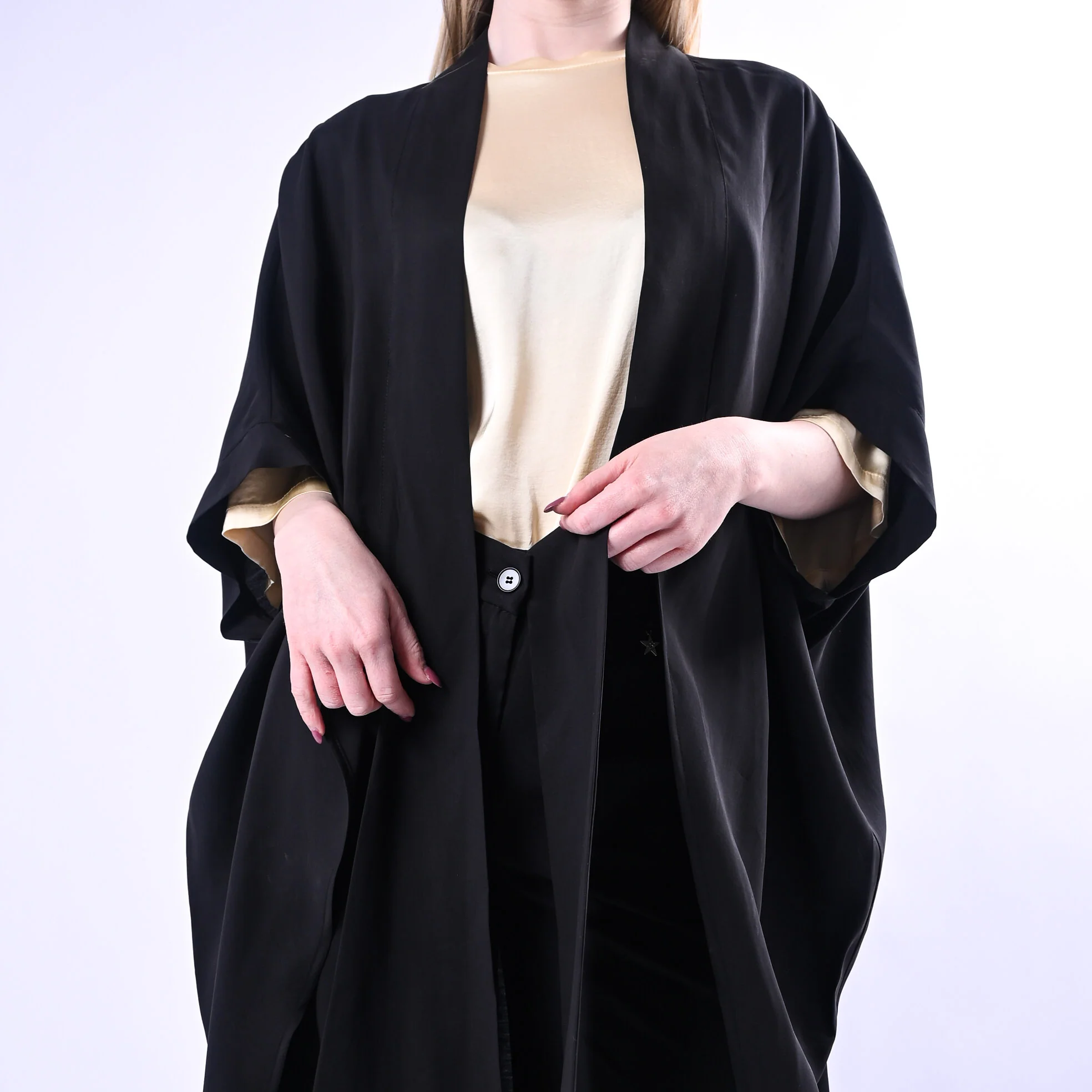 SOUVENIR PRIVE' - KIMONO LUNGO IN MODAL ART.W39S0243/N - NERO - Image 6