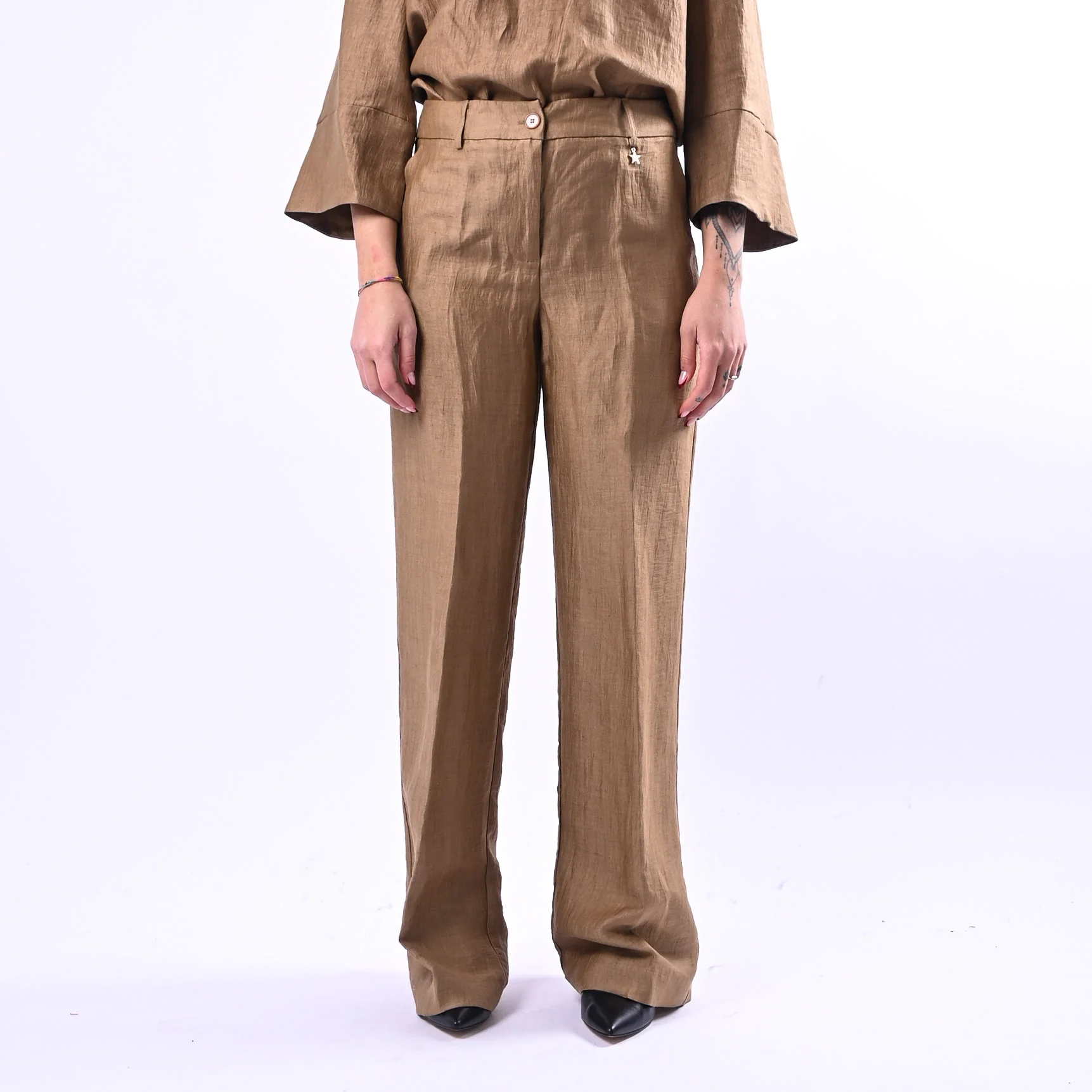 SOUVENIR PRIVE' - PANTALONE PALAZZO IN SHANTUNG ART.W39S0248 - BISCOTTO - Image 2
