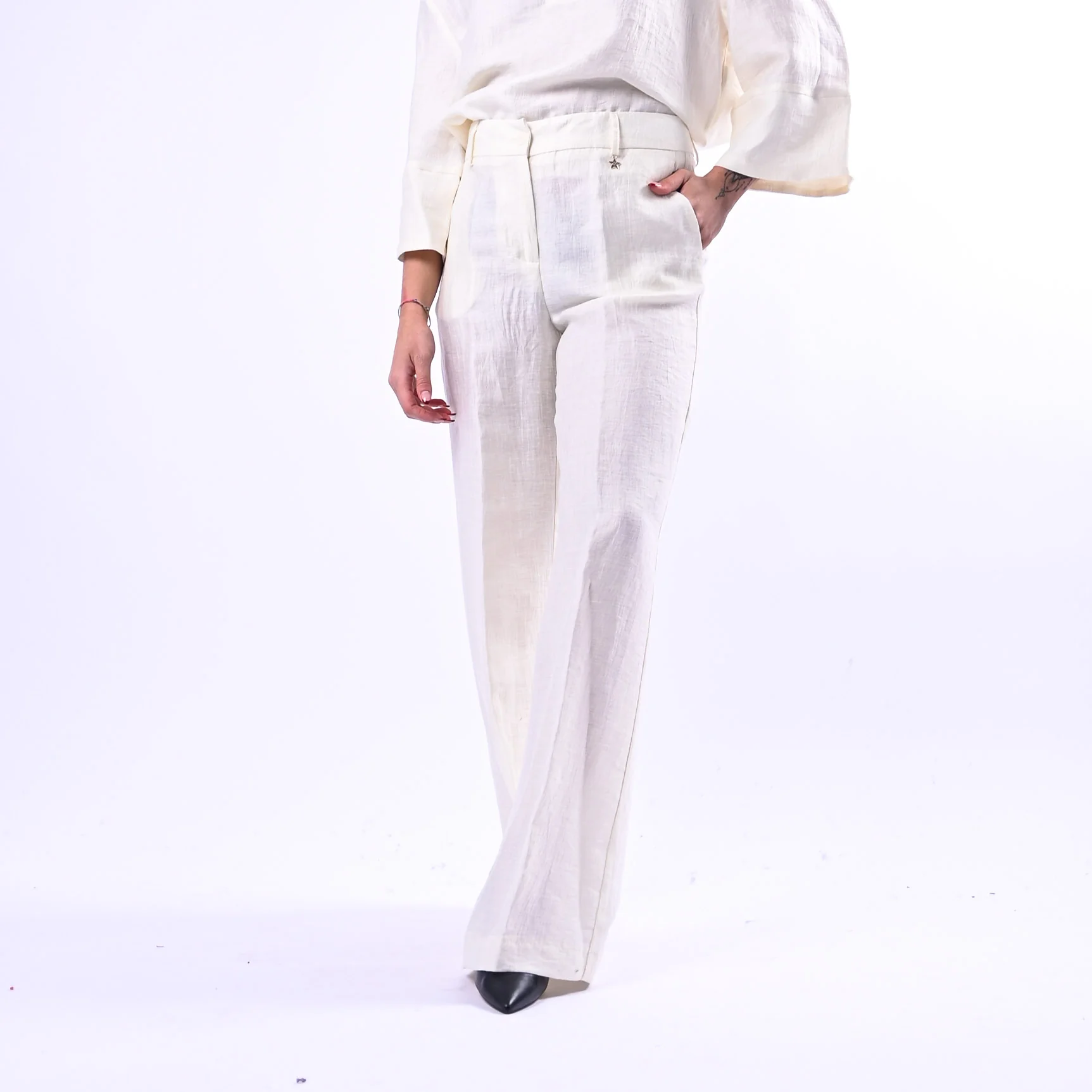 SOUVENIR PRIVE' - PANTALONE PALAZZO IN SHANTUNG ART.W39S0248 - LATTE