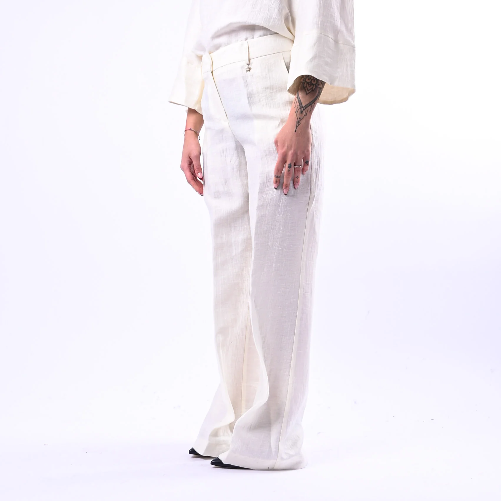 SOUVENIR PRIVE' - PANTALONE PALAZZO IN SHANTUNG ART.W39S0248 - LATTE - Image 3