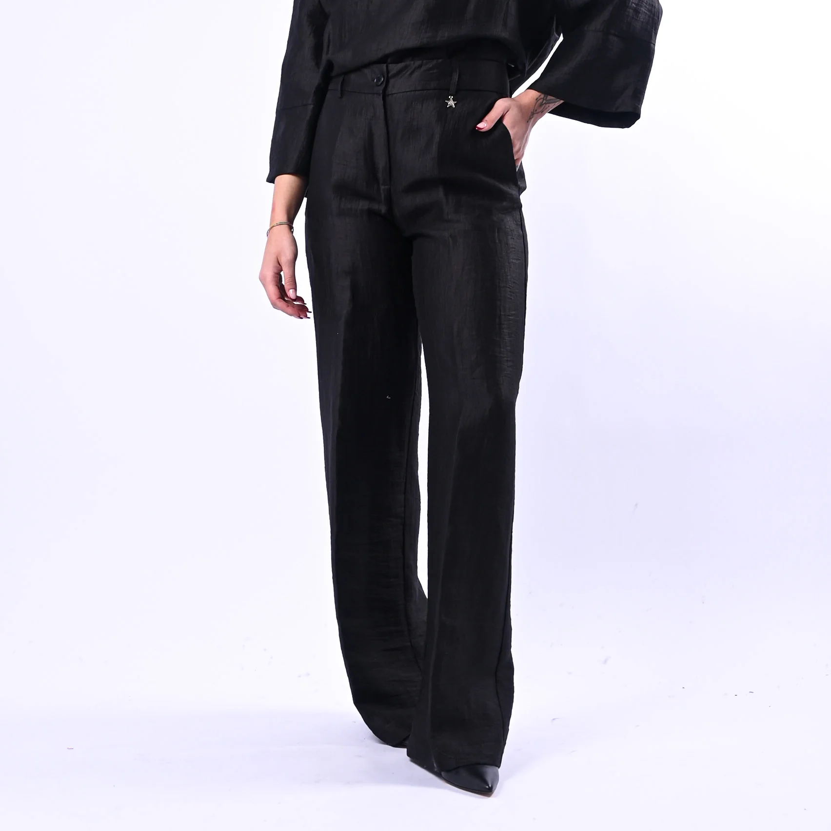 SOUVENIR PRIVE' - PANTALONE PALAZZO IN SHANTUNG ART.W39S0248 - NERO