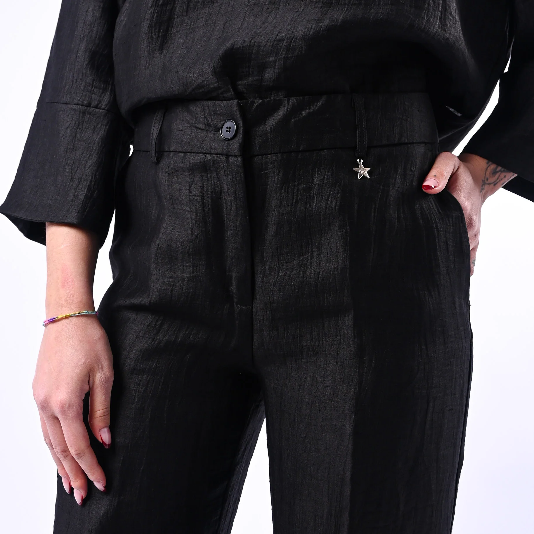 SOUVENIR PRIVE' - PANTALONE PALAZZO IN SHANTUNG ART.W39S0248 - NERO - Image 5
