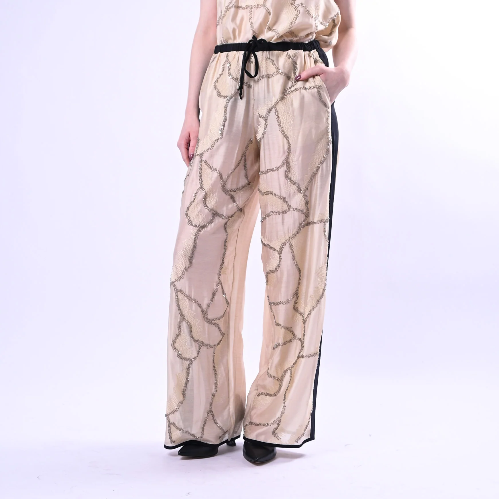 SOUVENIR PRIVE' - PANTALONE RICAMATO CON PAILLETTES ART.S39M0329/B - BURRO