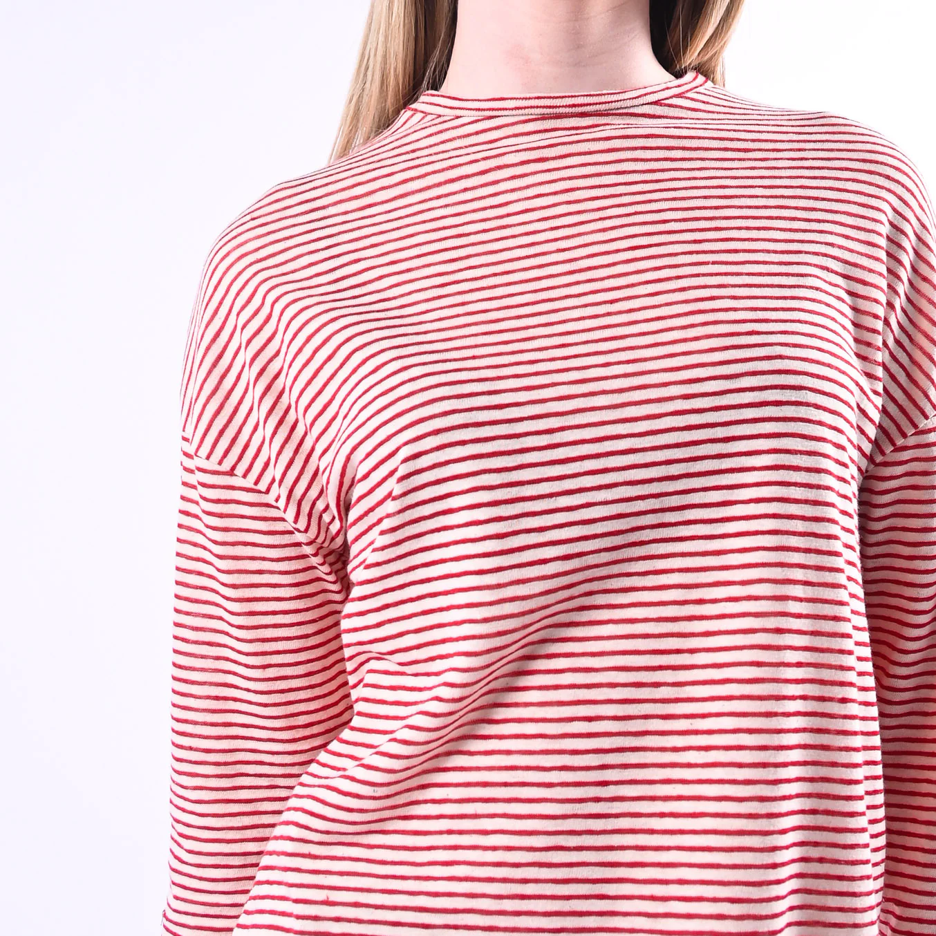 SOUVENIR - T-SHIRT A RIGHE COTONE/LINO ART.B39M1010/M - ROSSO - Image 5