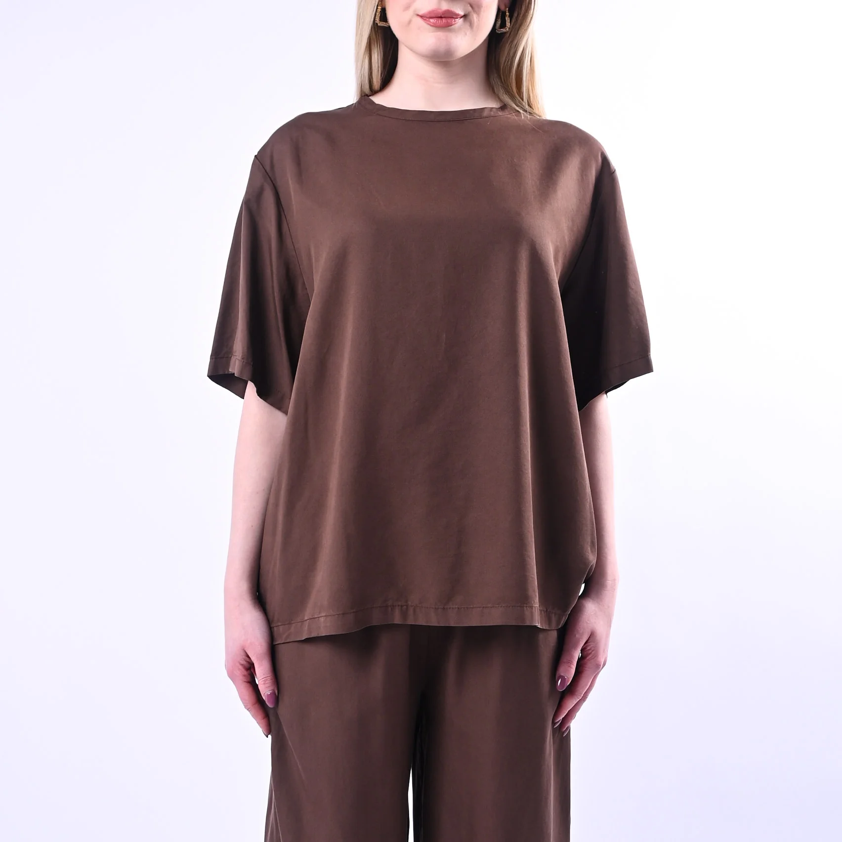 SOUVENIR - T-SHIRT OVER FLUIDA IN LYOCELL ART.W39F0787/C - CIOCCOLATO - Image 3