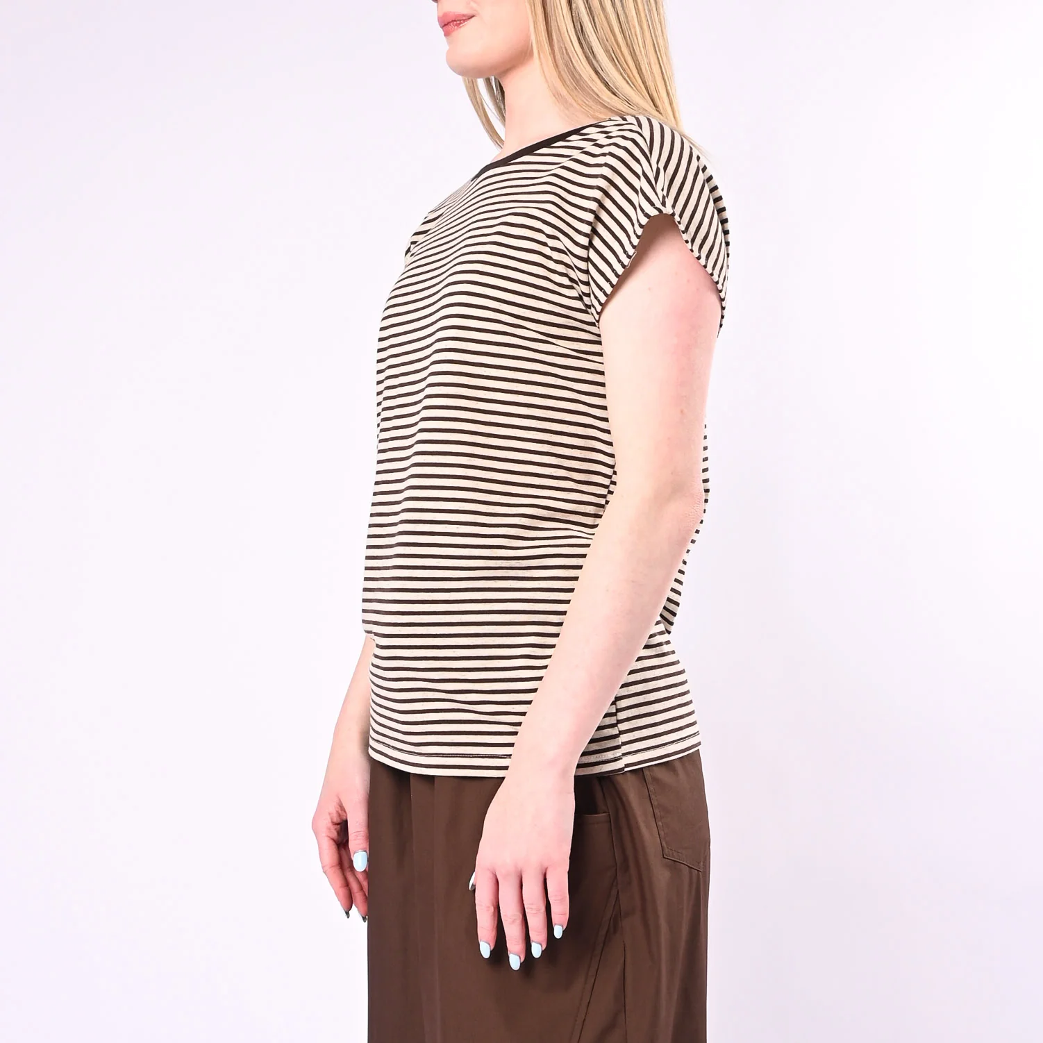 SOUVENIR - T-SHIRT RIGHE SCOLLO V DIETRO ART.M39F1419/PC - PANNA/MORO - Image 3