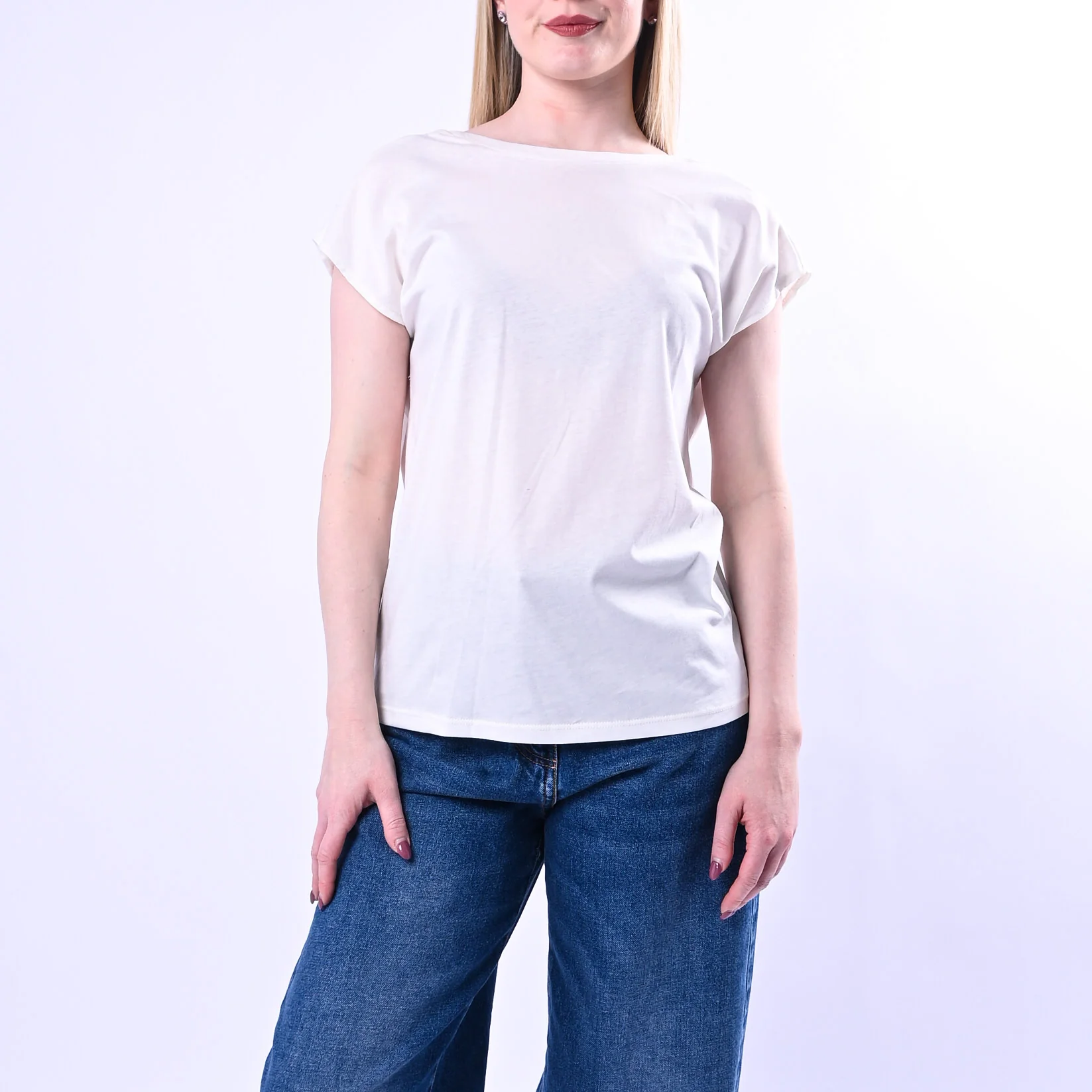 SOUVENIR - T-SHIRT SCOLLO V DIETRO ART.M39F1295/P - PANNA