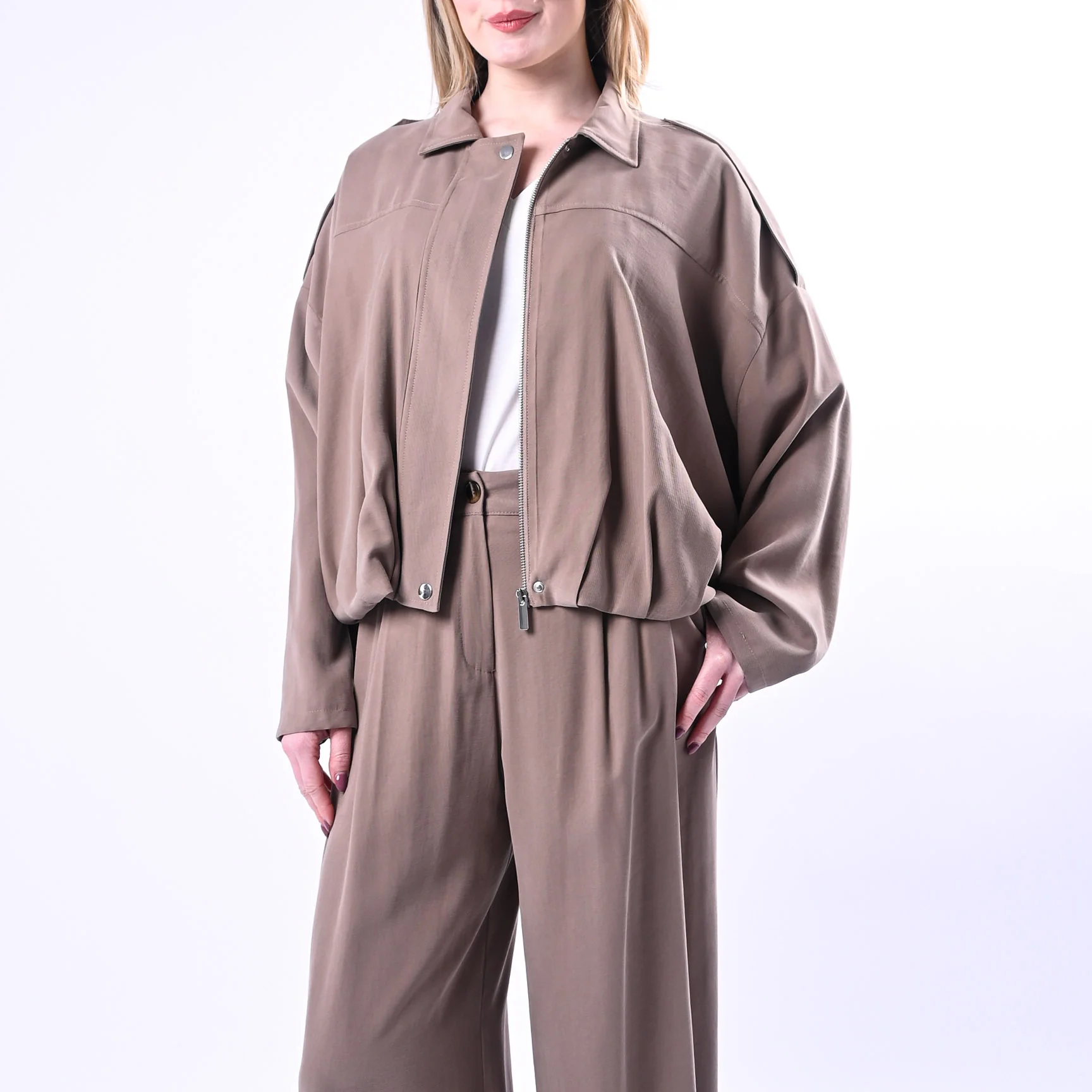 SPENCER - BOMBER OVER RIMBORSATO IN VISCOSA ART.DAFFY-TWILL/F - FANGO - Image 2