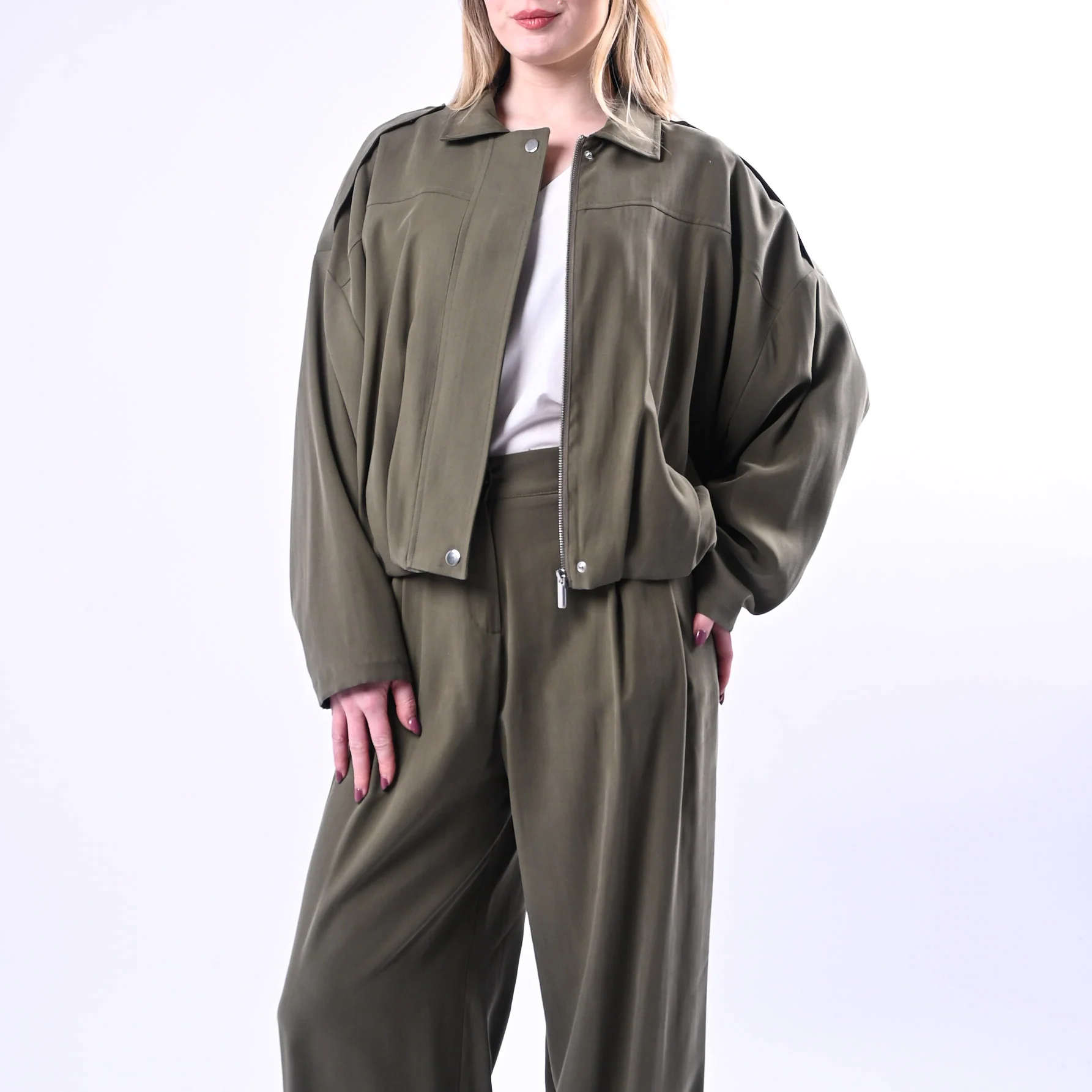 SPENCER - BOMBER OVER RIMBORSATO IN VISCOSA ART.DAFFY-TWILL/M - MILITARE - Image 2