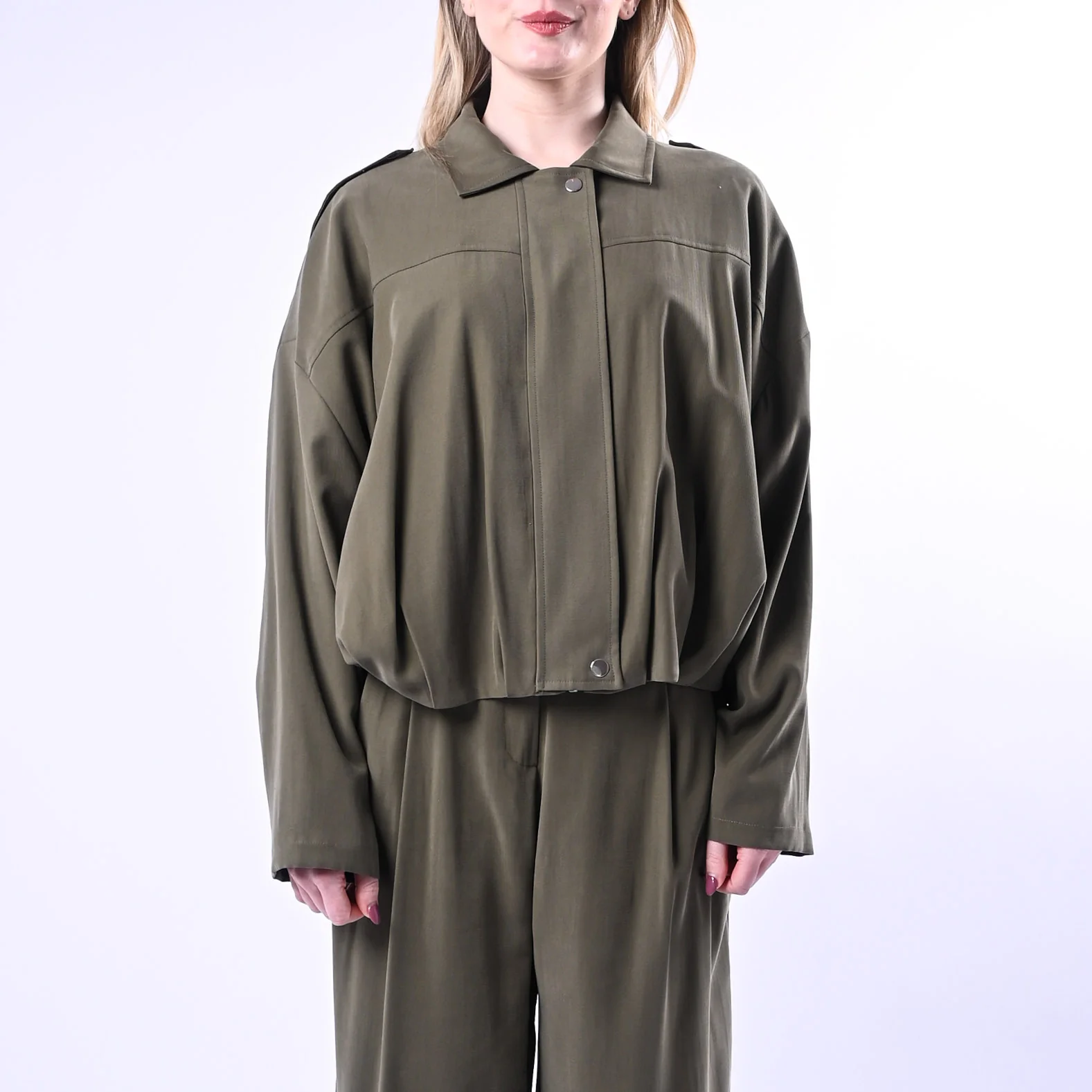 SPENCER - BOMBER OVER RIMBORSATO IN VISCOSA ART.DAFFY-TWILL/M - MILITARE - Image 3