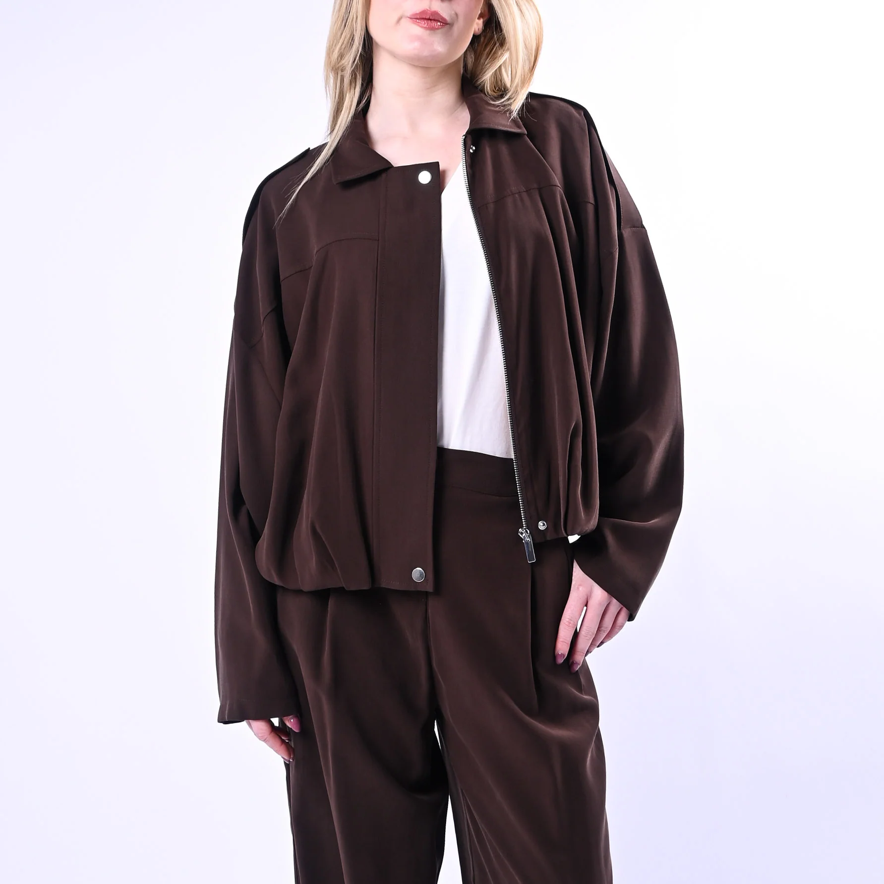 SPENCER - BOMBER OVER RIMBORSATO IN VISCOSA ART.DAFFY-TWILL/MO - MORO - Image 2