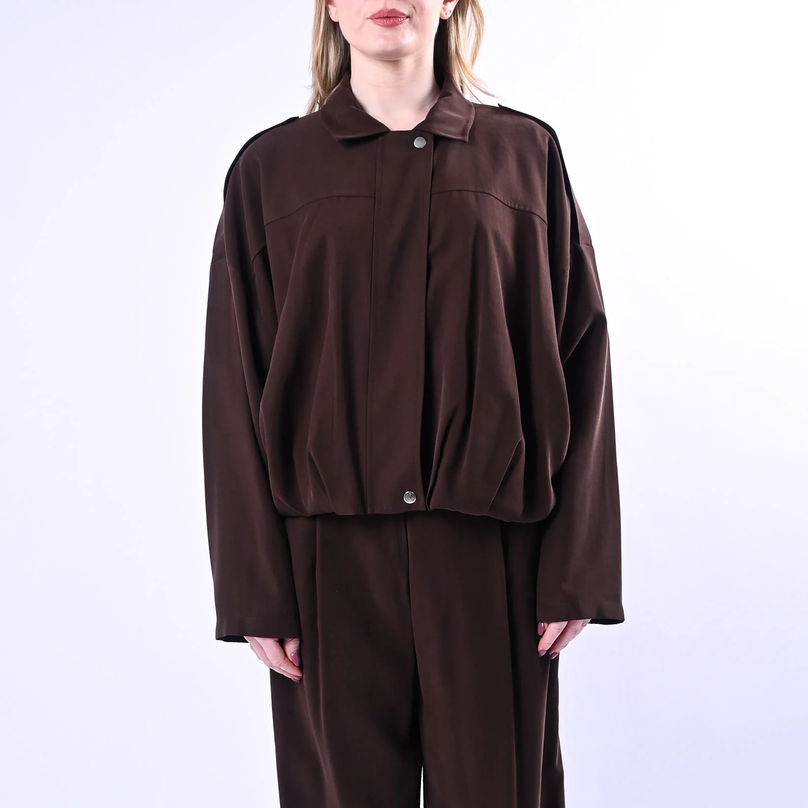 SPENCER - BOMBER OVER RIMBORSATO IN VISCOSA ART.DAFFY-TWILL/MO - MORO - Image 3